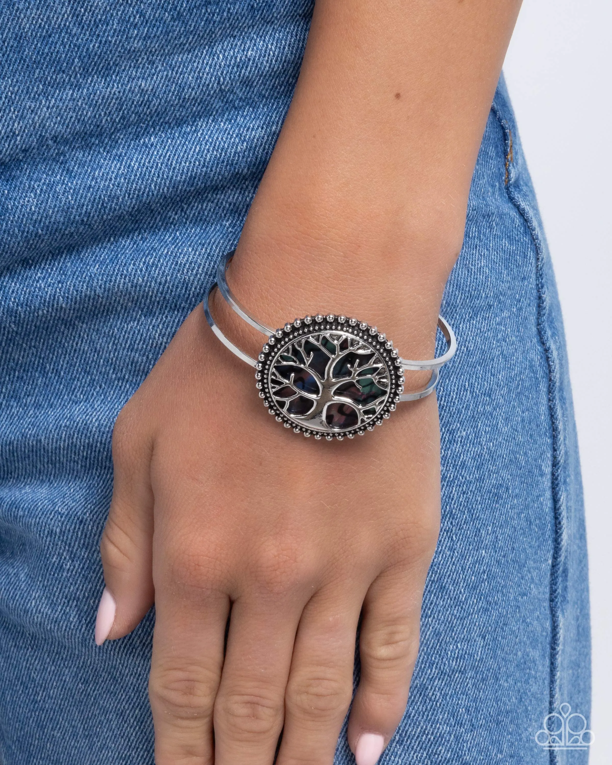 I Speak for the Trees - Multi - Colorful Abalone Shell Silver Tree Paparazzi Hinge Bracelet