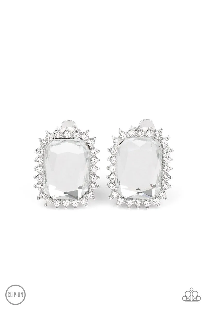 Insta Famous White Paparazzi Clip-On Earrings