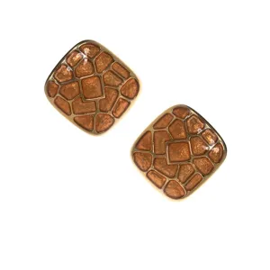 Italian Riviera Brown Square Button Earrings