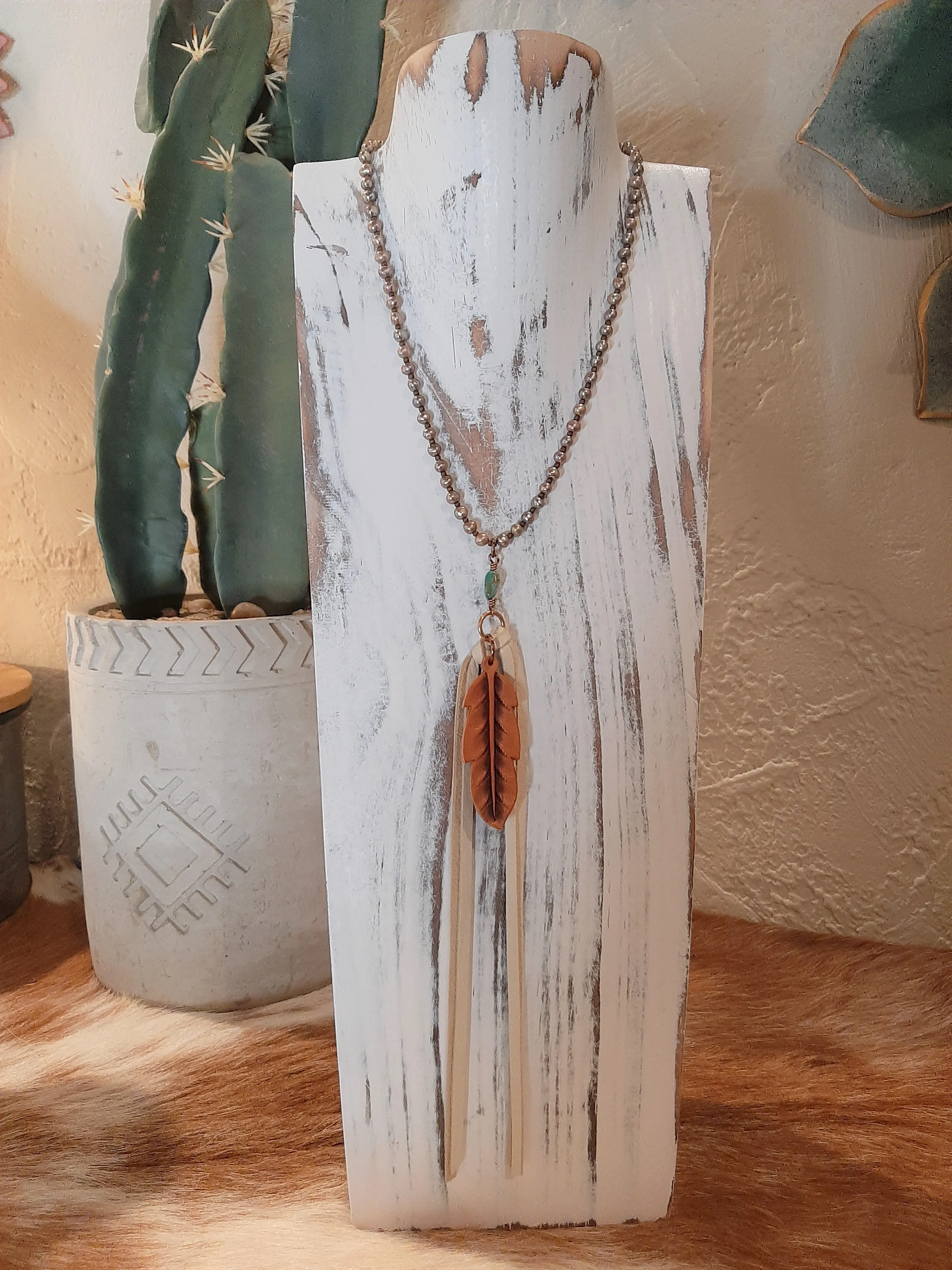 J Forks Bronze Pearls W/Leather Feather and Tassel