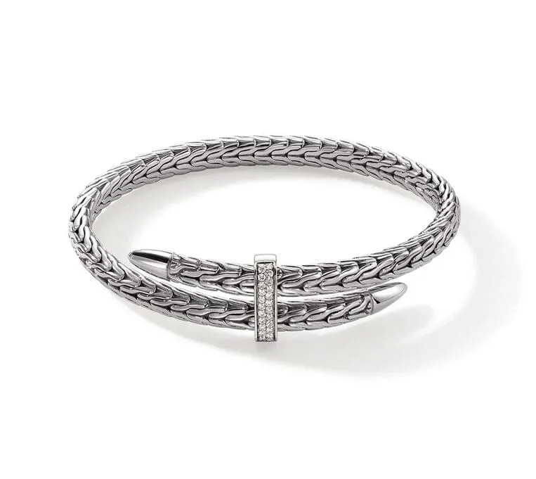 John Hardy Sterling Silver Diamonds Spear Flex Cuff