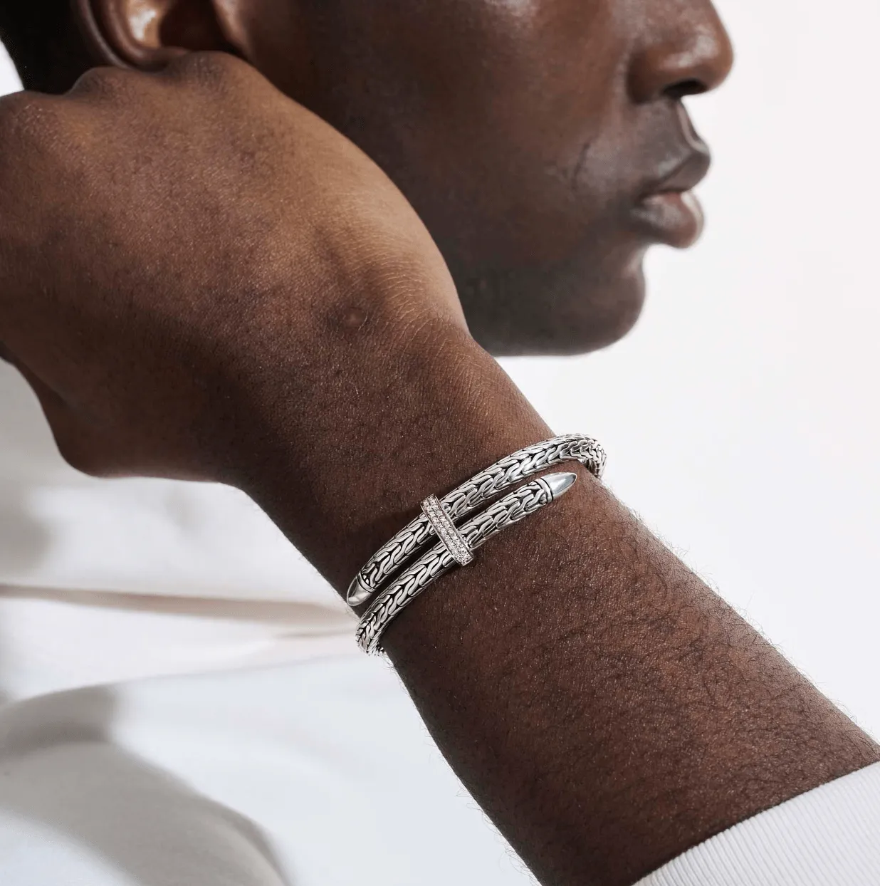 John Hardy Sterling Silver Diamonds Spear Flex Cuff