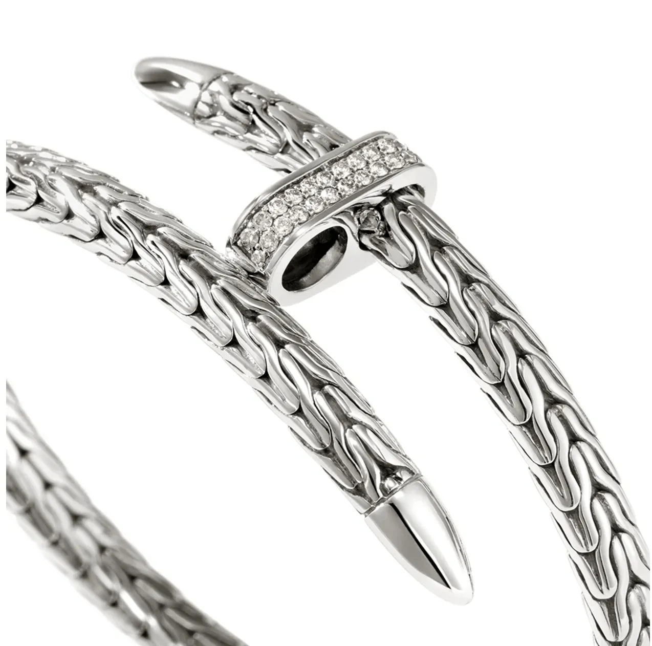 John Hardy Sterling Silver Diamonds Spear Flex Cuff