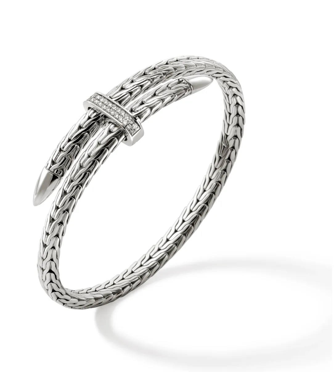 John Hardy Sterling Silver Diamonds Spear Flex Cuff