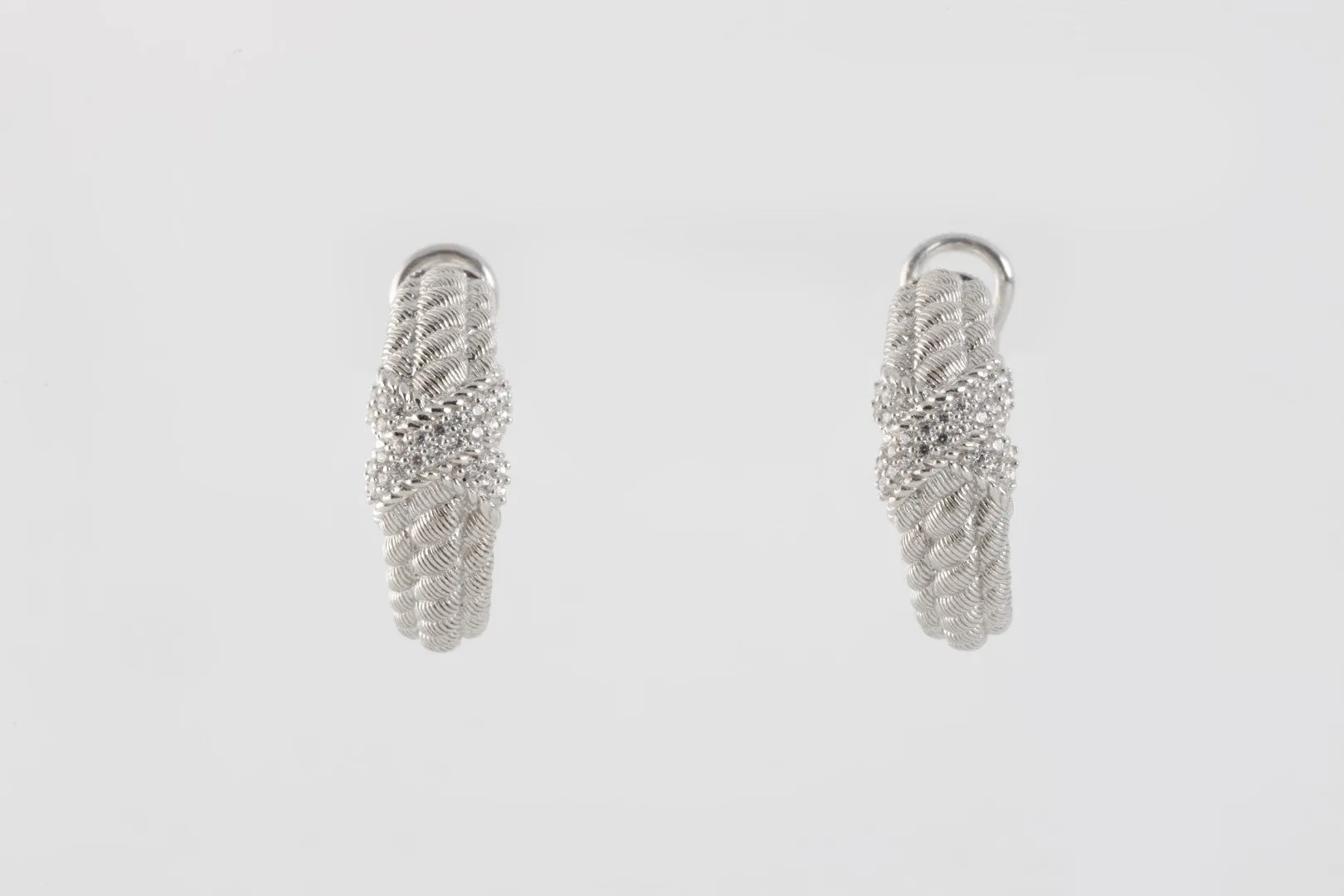 Judith Ripka 925 Silver Cubic Zirconia X Clip On Earrings (10.55g.)