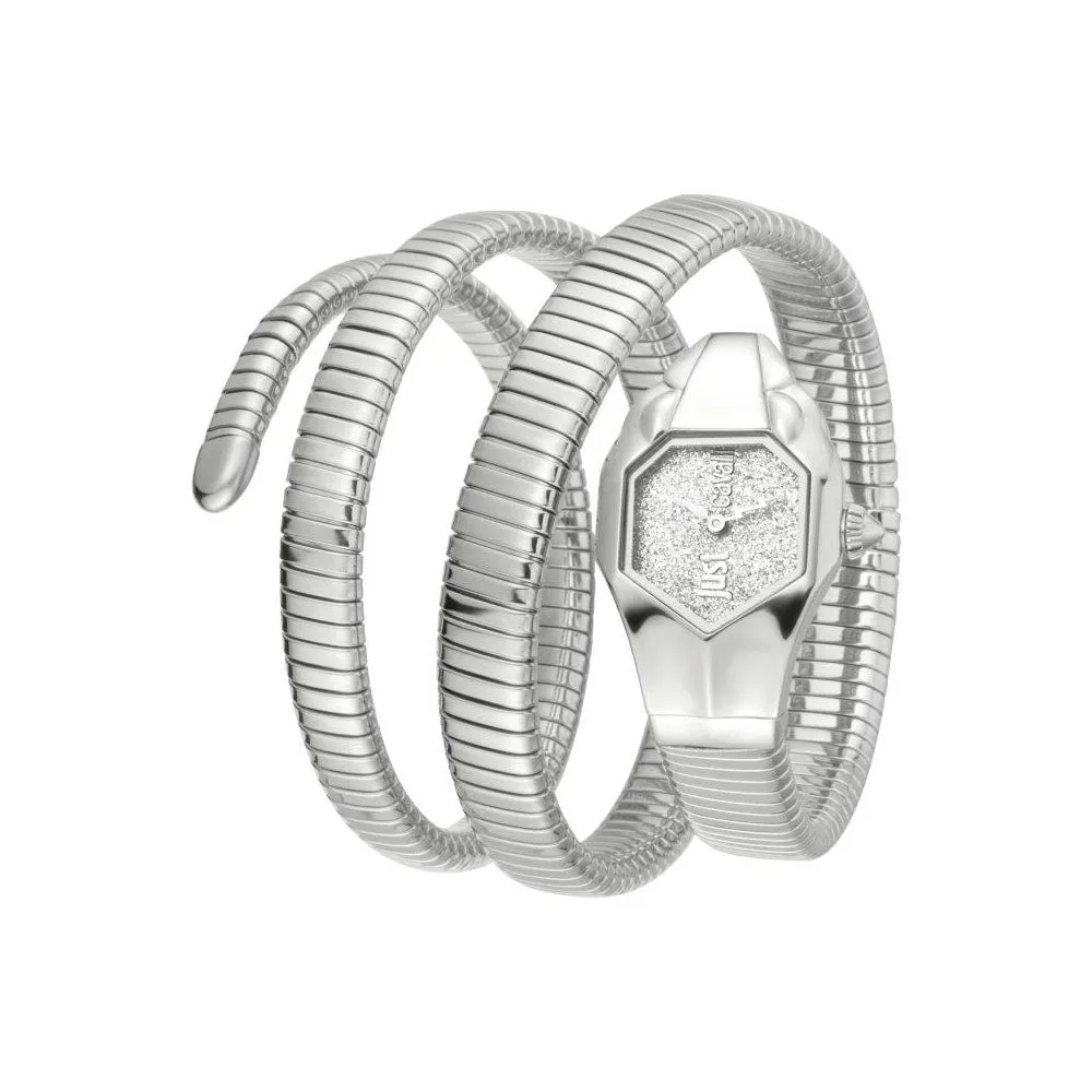 Just Cavalli Ladies Watch Three Round Snake Style Bracelet With Siver Color Dial