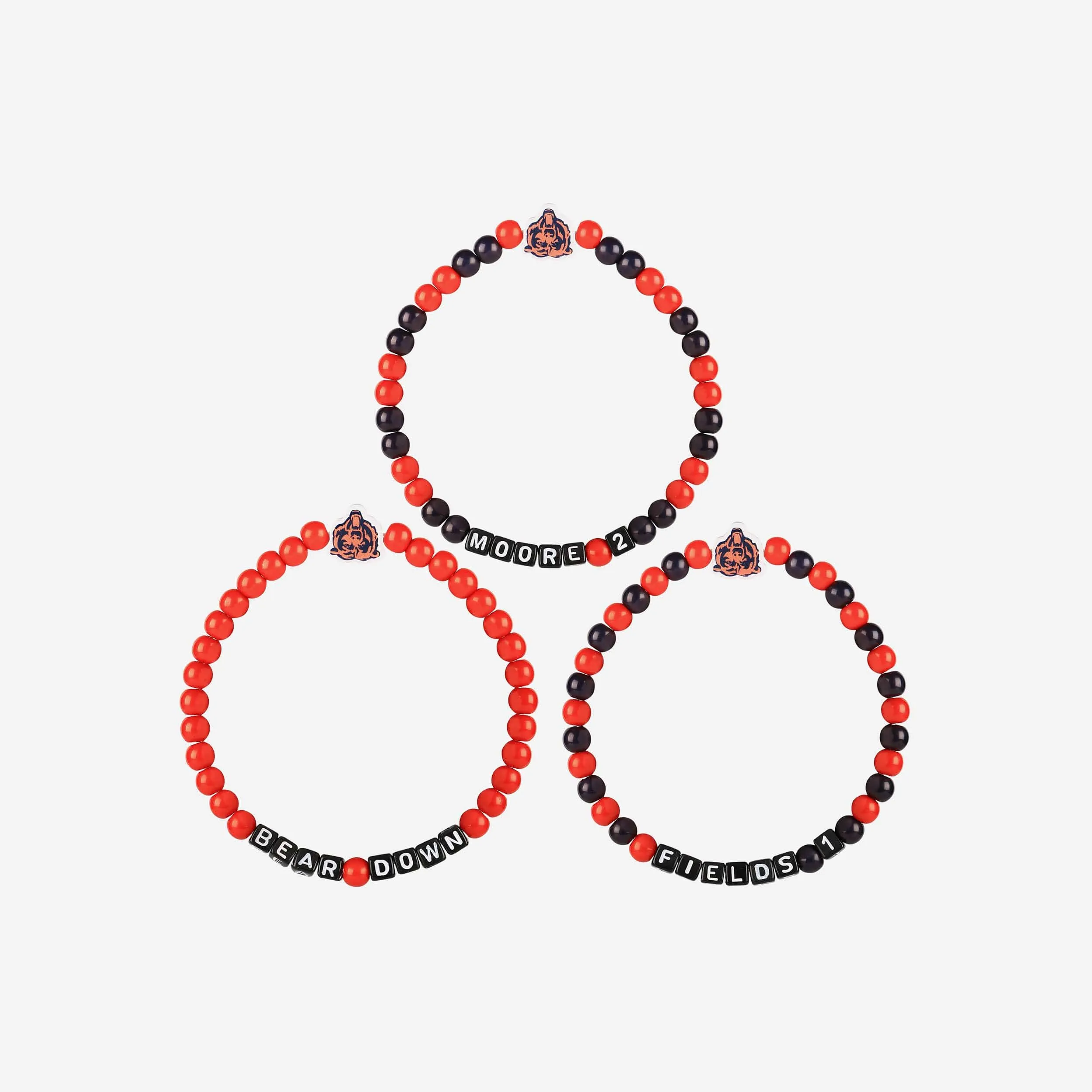 Justin Fields & DJ Moore Chicago Bears 3 Pack Player Beaded Friendship Bracelet