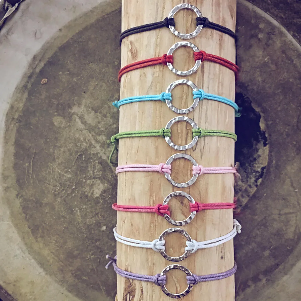 karma circle wish bracelet // sterling silver and waxed cord in your choice of colours