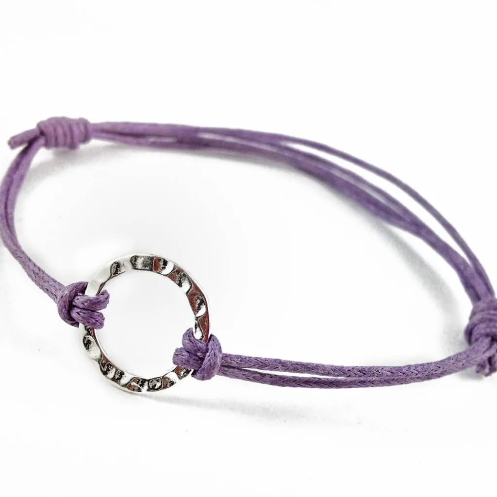 karma circle wish bracelet // sterling silver and waxed cord in your choice of colours