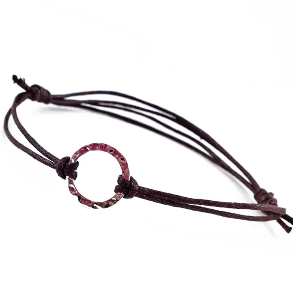 karma circle wish bracelet // sterling silver and waxed cord in your choice of colours