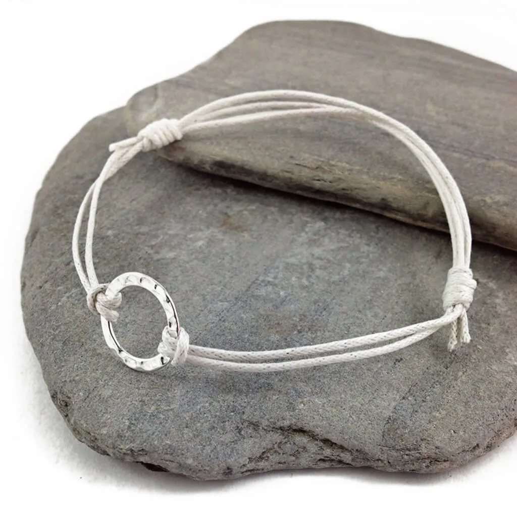 karma circle wish bracelet // sterling silver and waxed cord in your choice of colours
