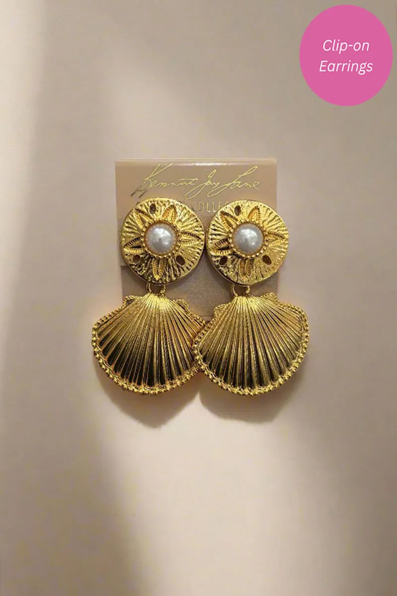 Kenneth Jay Lane Gold Sand Dollar with Shell Earrings