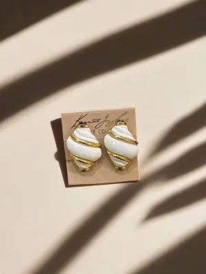 Kenneth Jay Lane White Shell Earrings with Onyx Tips