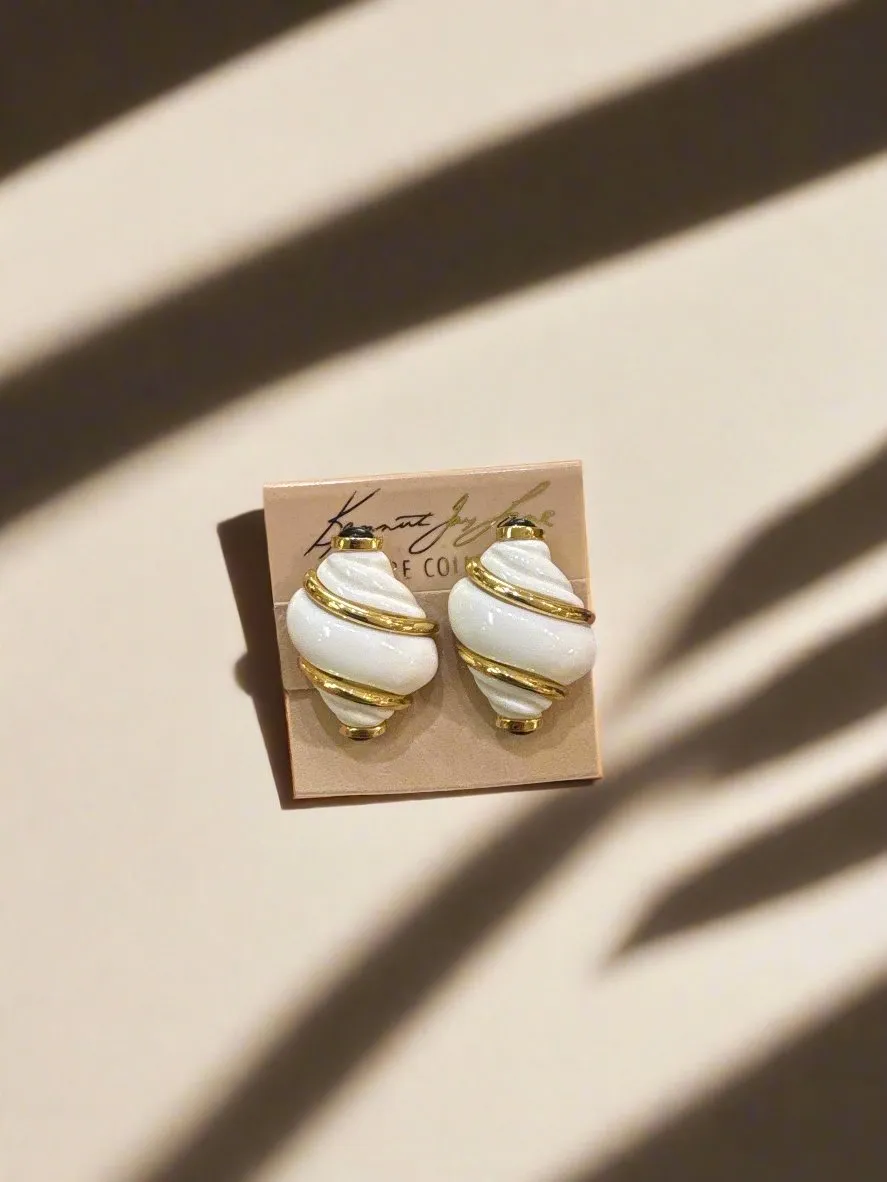 Kenneth Jay Lane White Shell Earrings with Onyx Tips