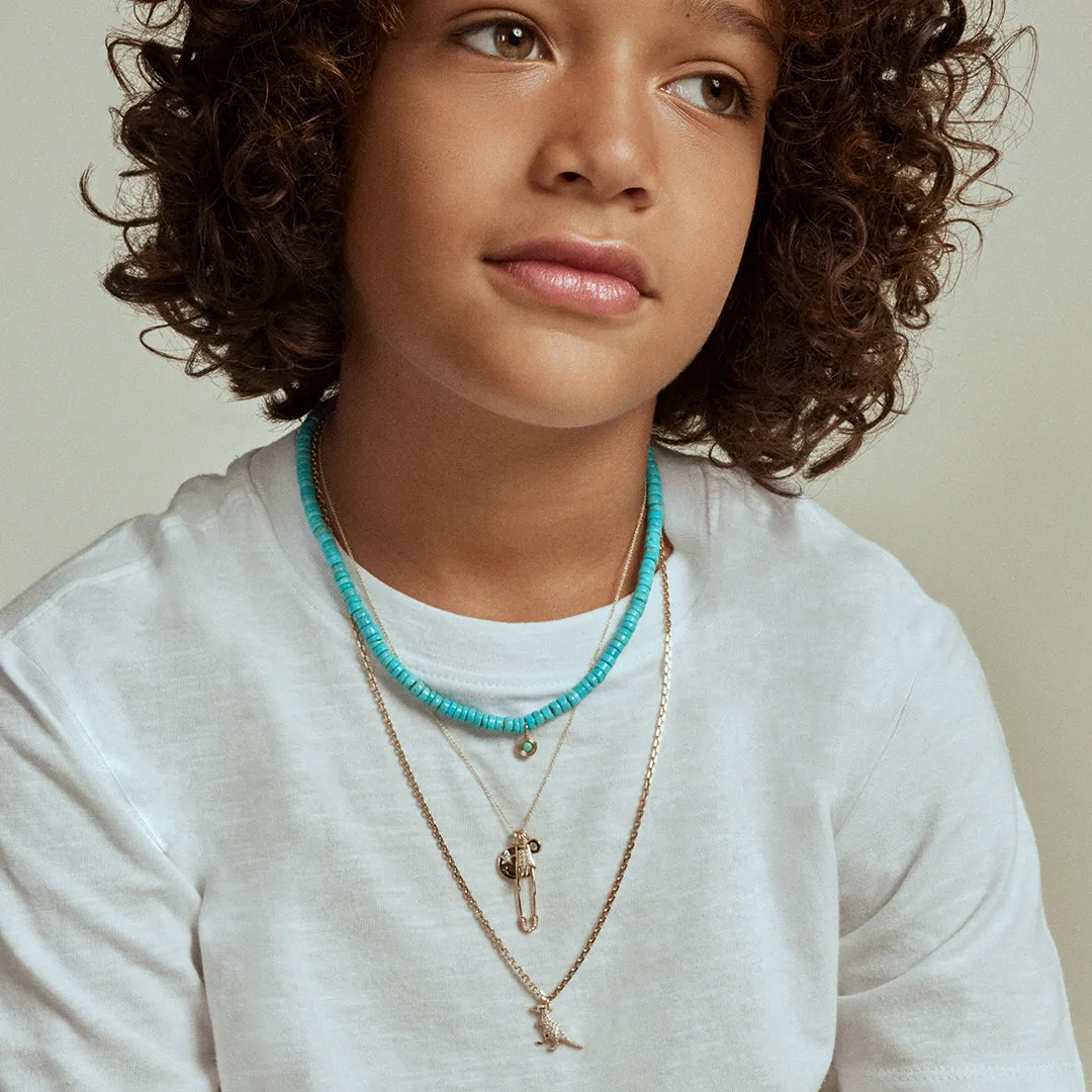 Kids Collection Gold & Turquoise Fluted Stone Turquoise Heishi Necklace