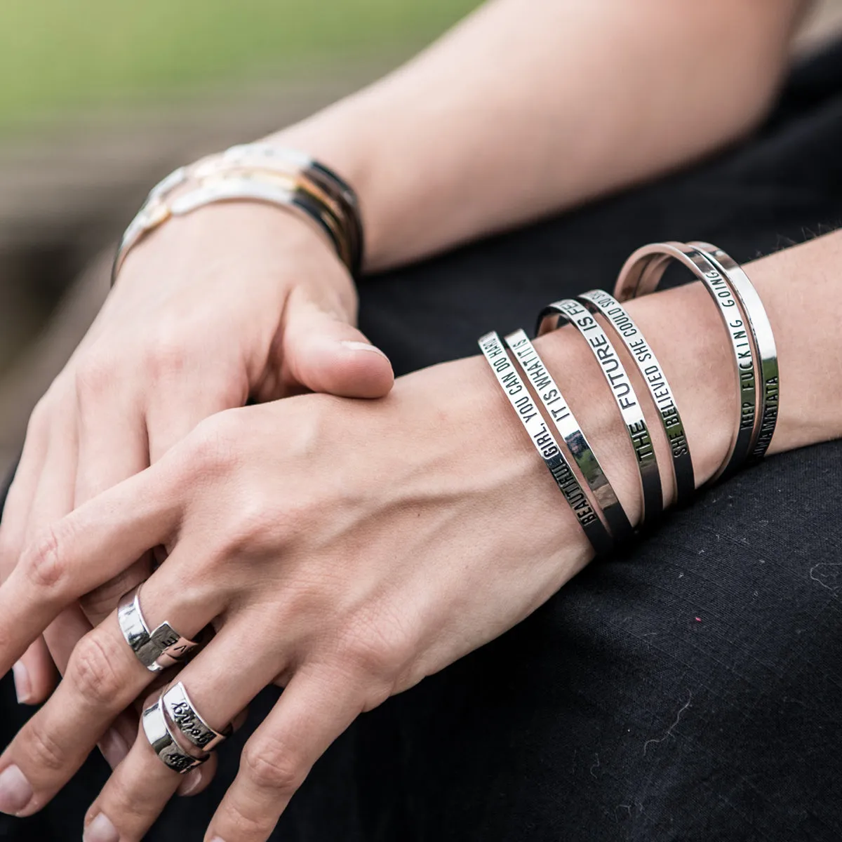 Kill Them With Kindness Mantra Bracelet Inspirational Silver Cuff Bangle
