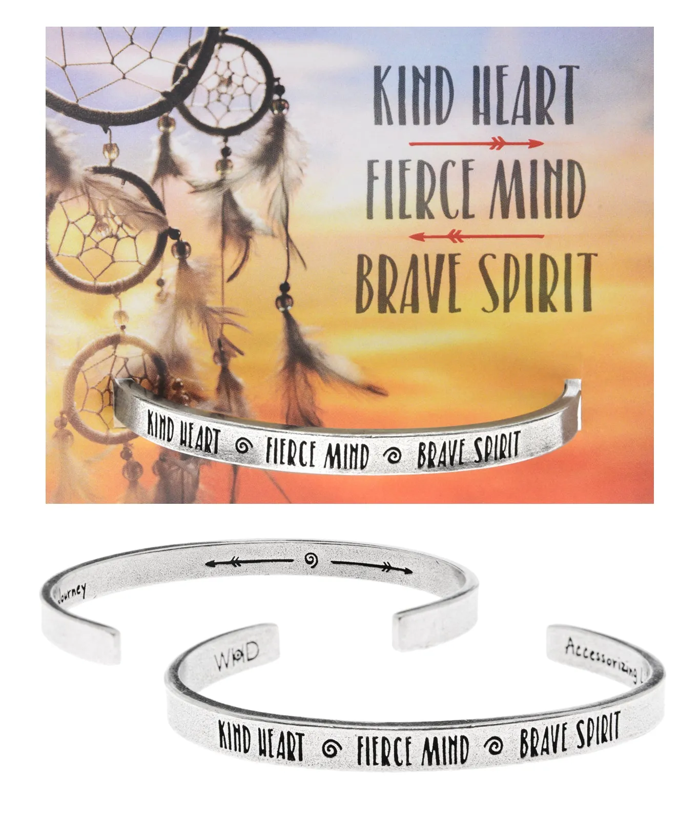 Kind Heart, Fierce Mind, Brave Spirit Quotable Cuff Bracelet
