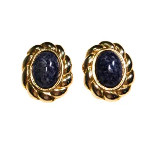Lapis Art Glass and Gold Earrings