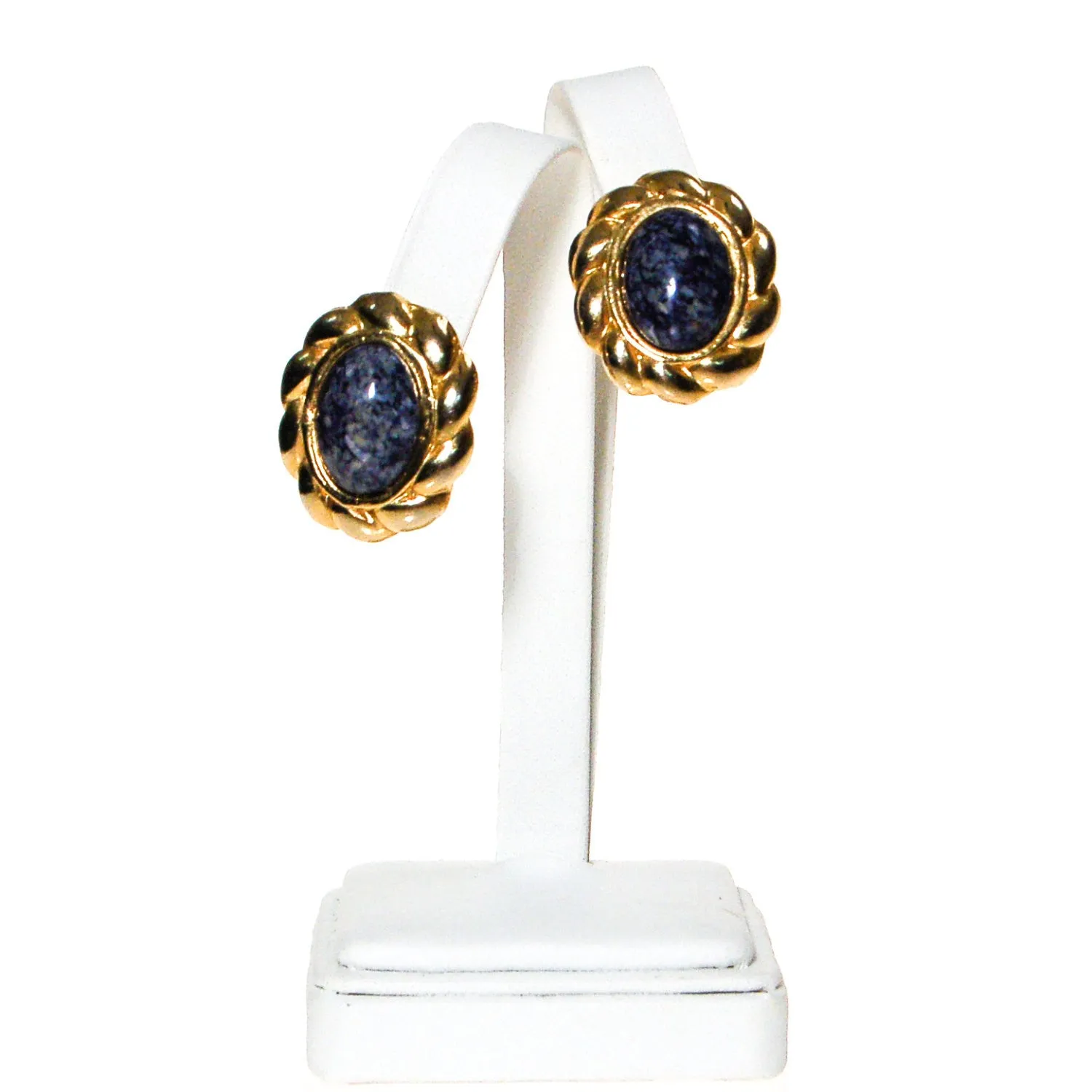 Lapis Art Glass and Gold Earrings