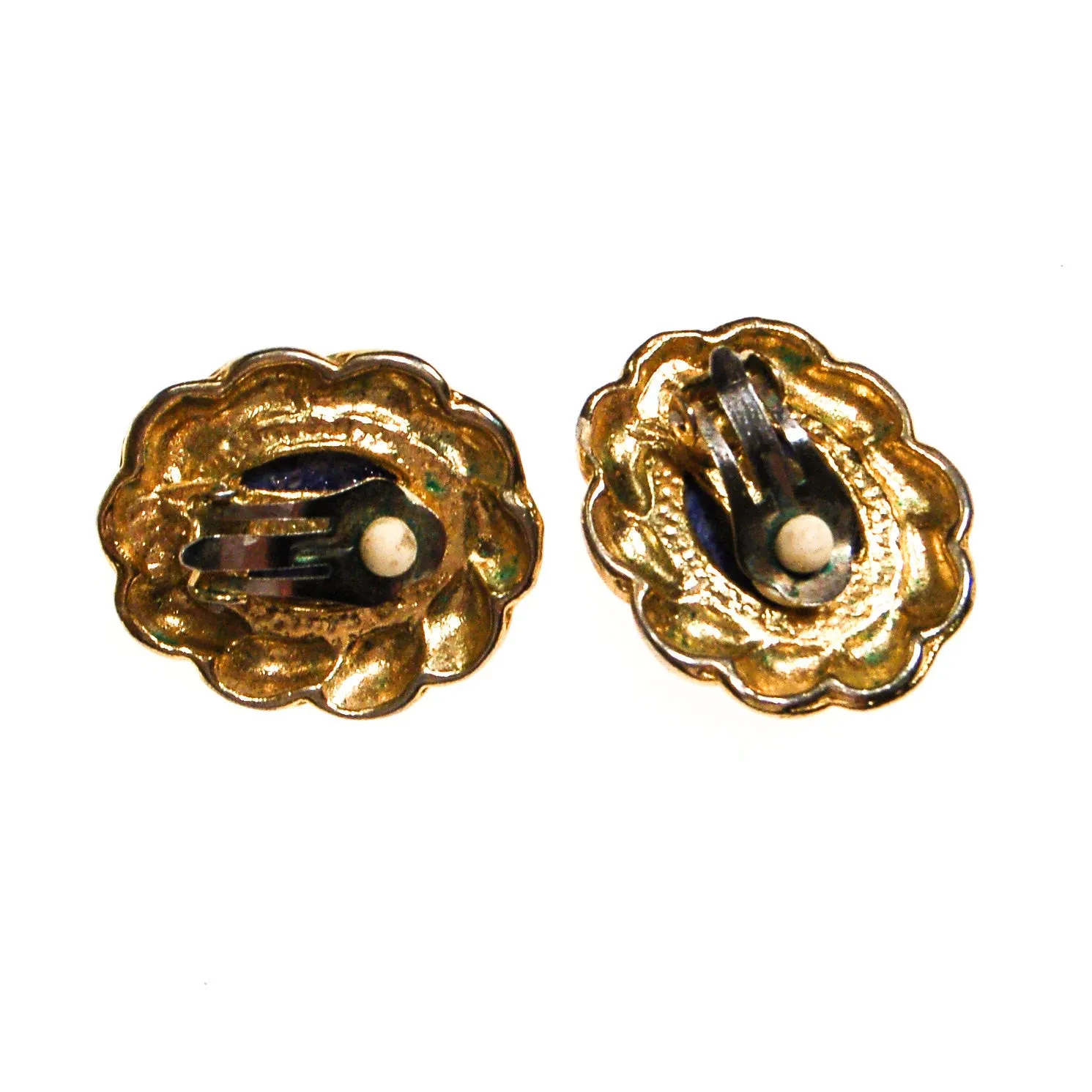 Lapis Art Glass and Gold Earrings