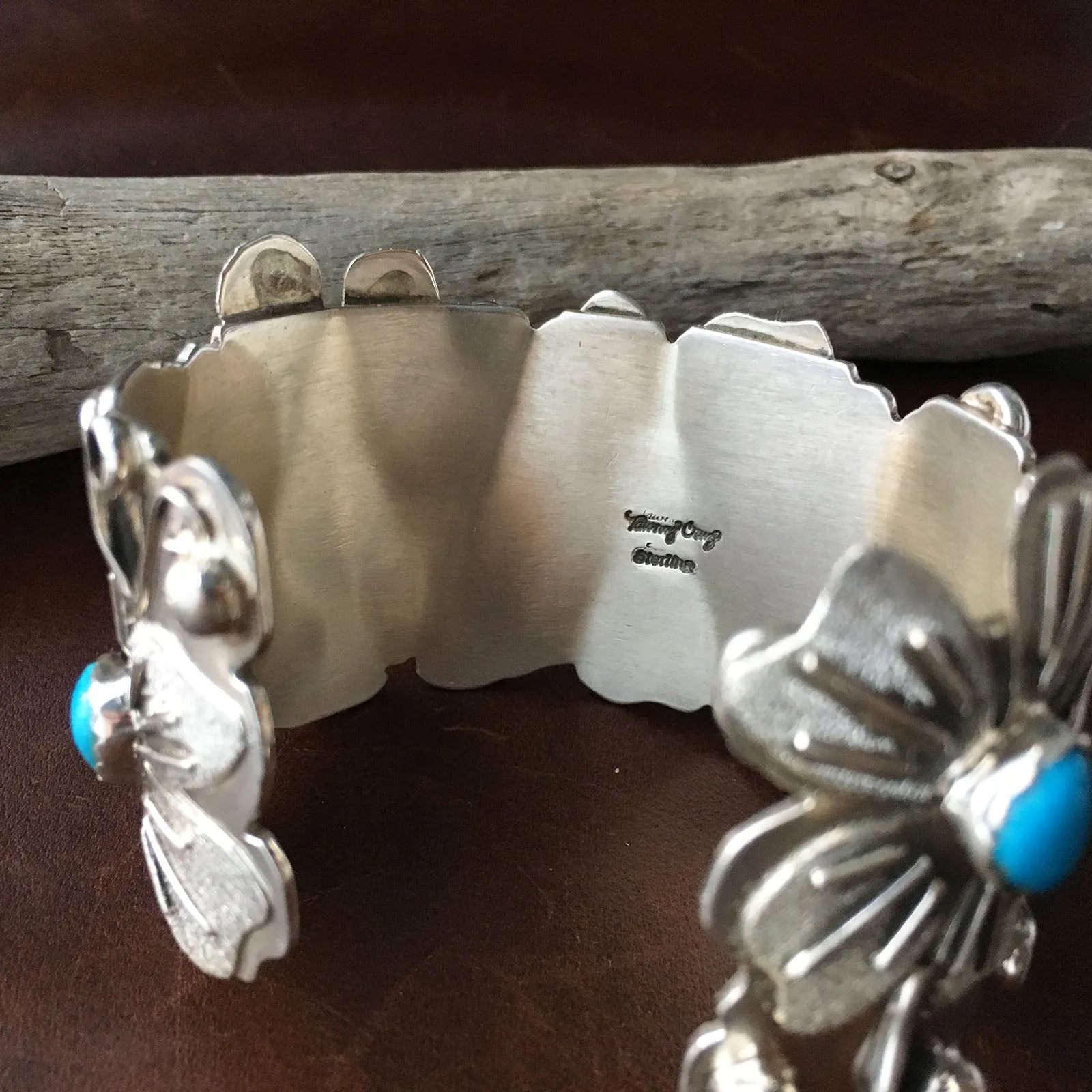 Large Stunning Sterling Silver Sleeping Beauty Turquoise 5 Flower Bracelet Cuff