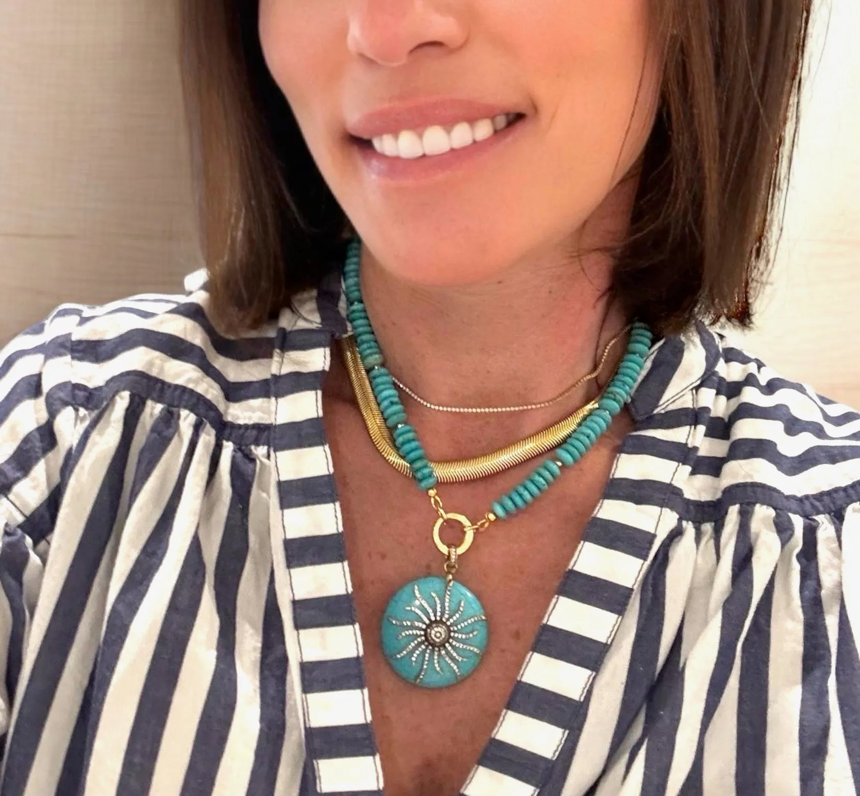 Large Turquoise Paved Sun Pendant