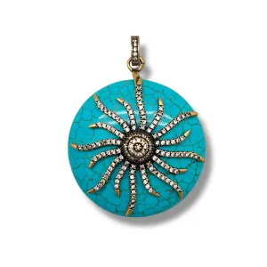 Large Turquoise Paved Sun Pendant