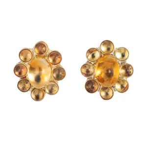 Large Yellow Citrine Earrings Clip On Vintage 14k Gold Oval Cabochon Fine Estate