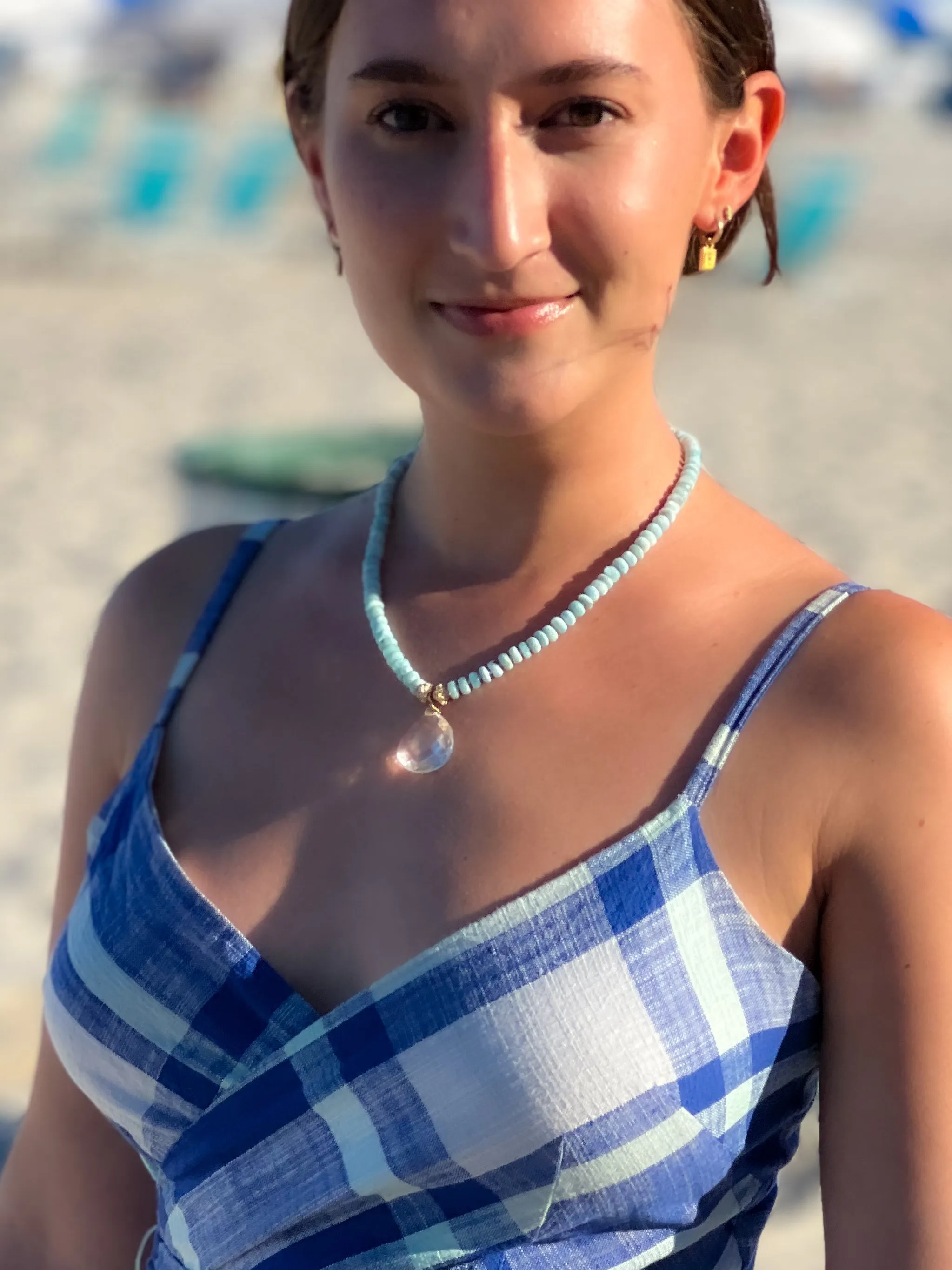 Larimar Necklace with Clear Quartz Pendant