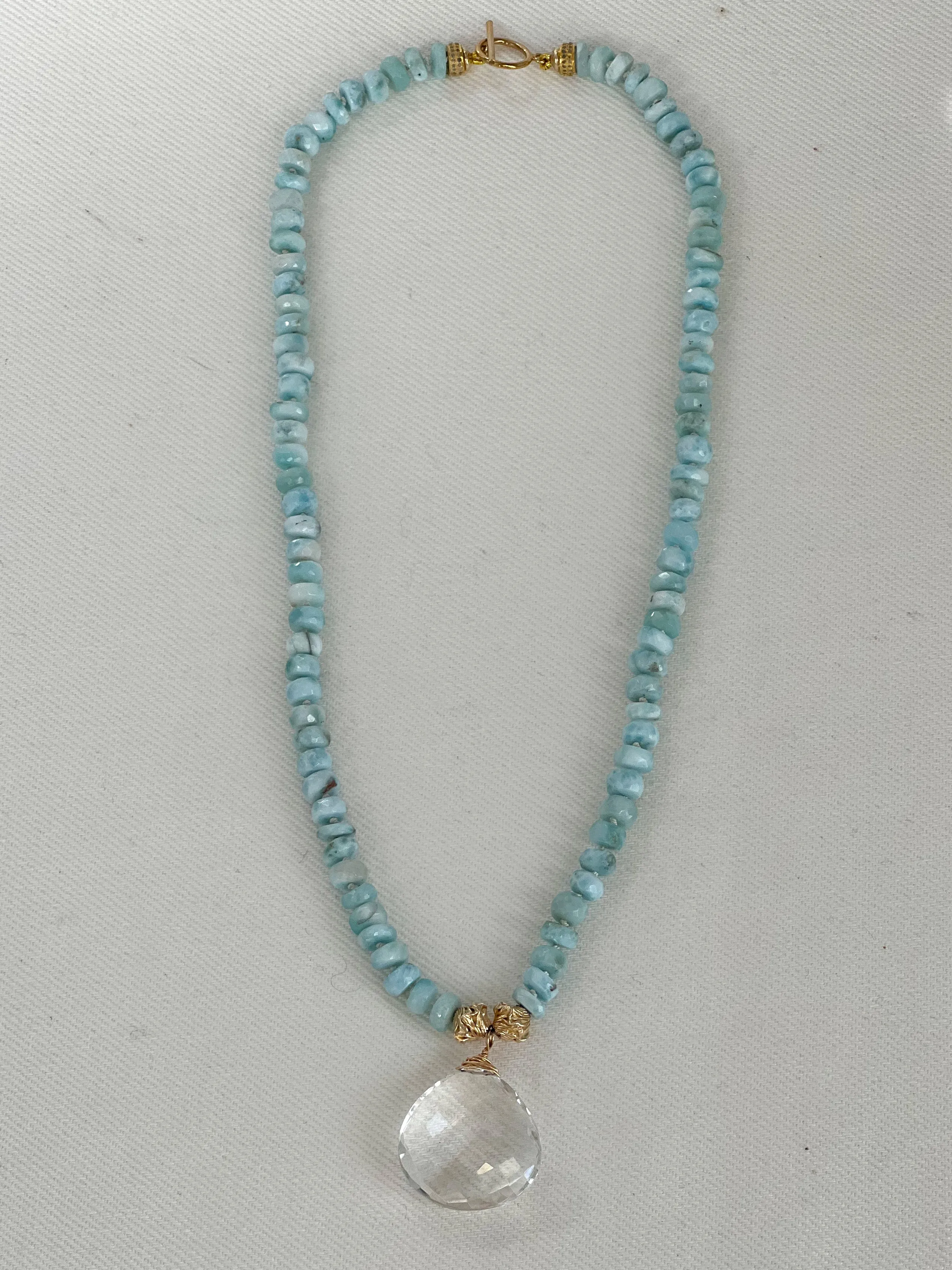 Larimar Necklace with Clear Quartz Pendant