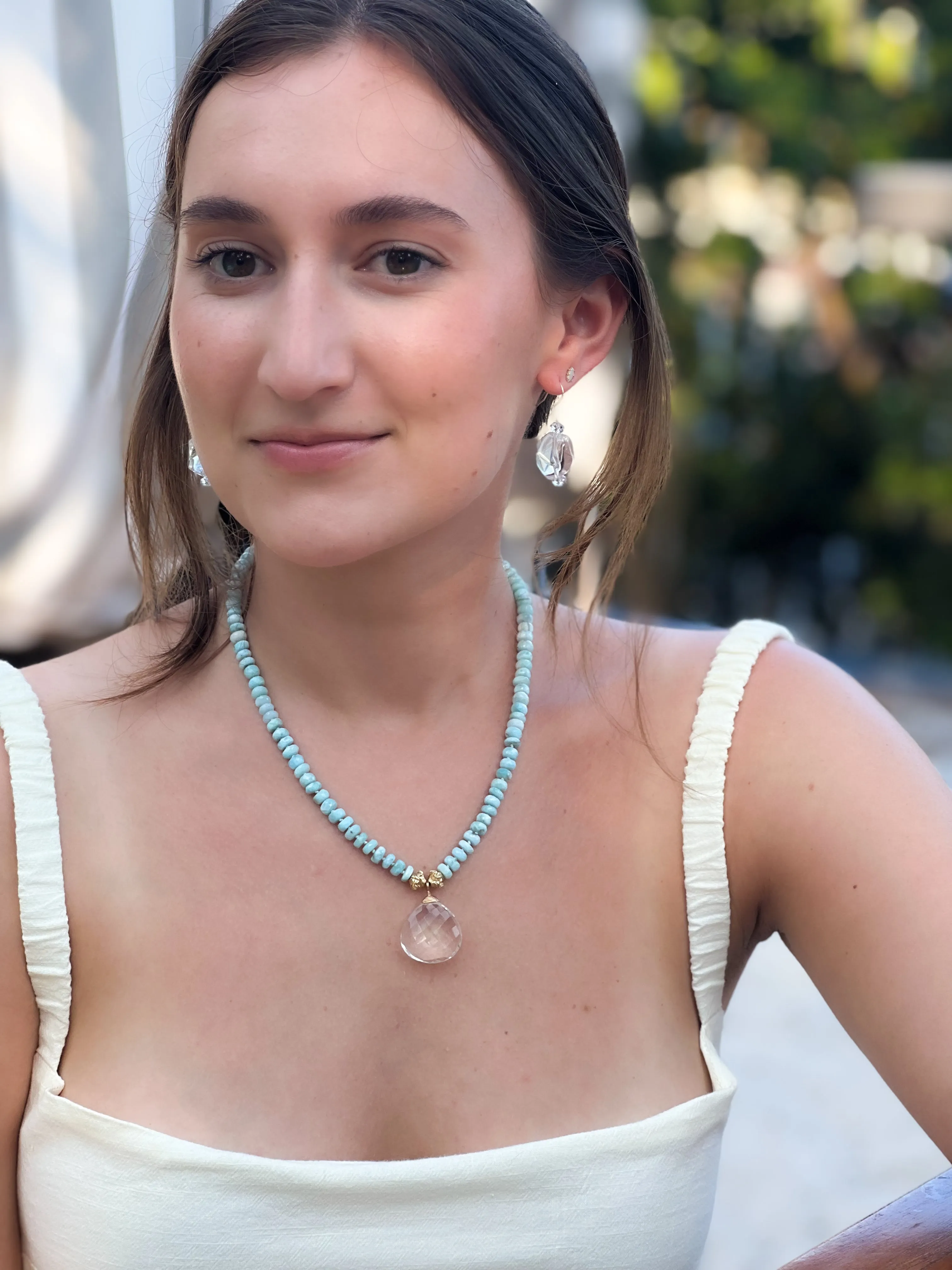 Larimar Necklace with Clear Quartz Pendant