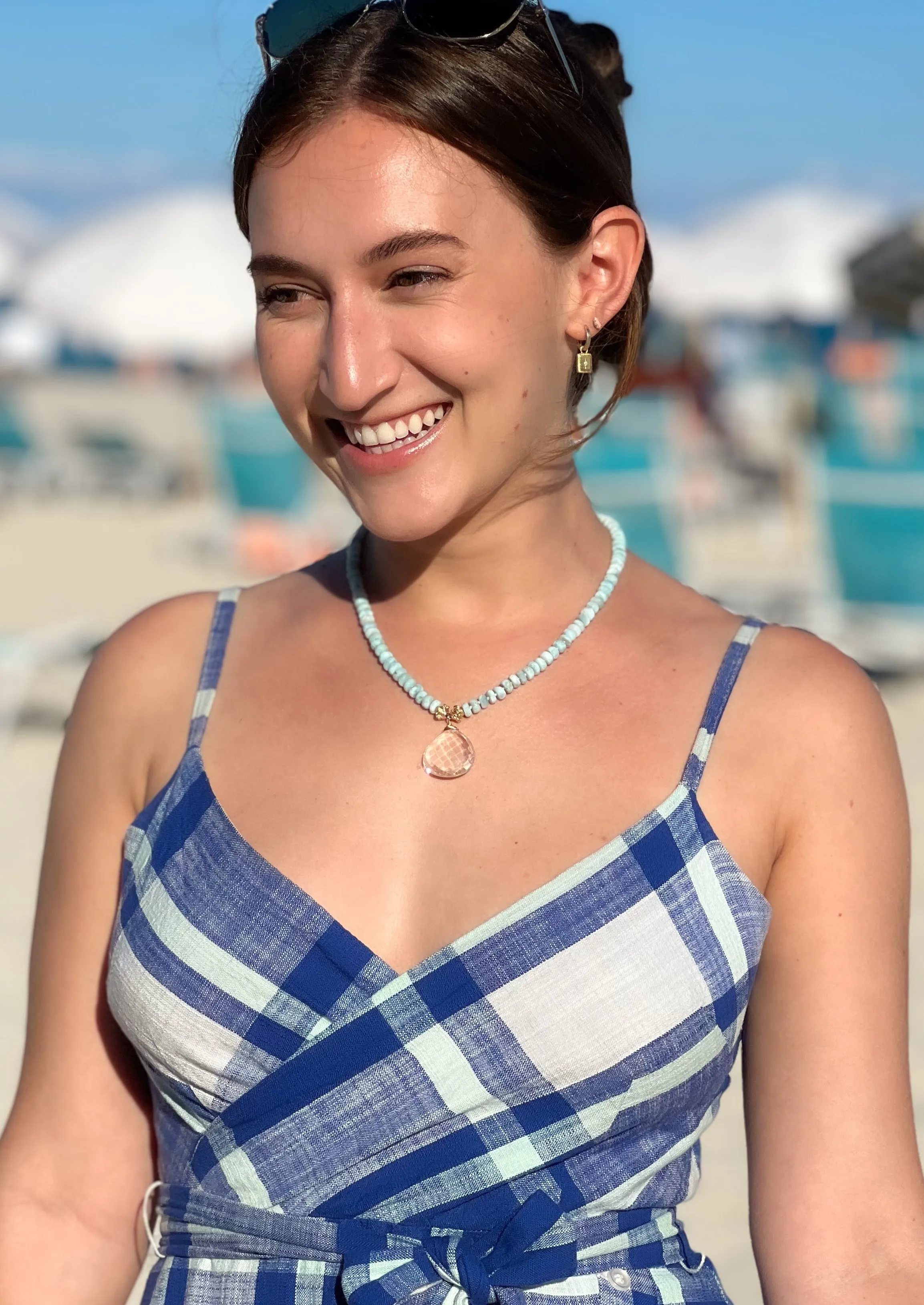 Larimar Necklace with Clear Quartz Pendant