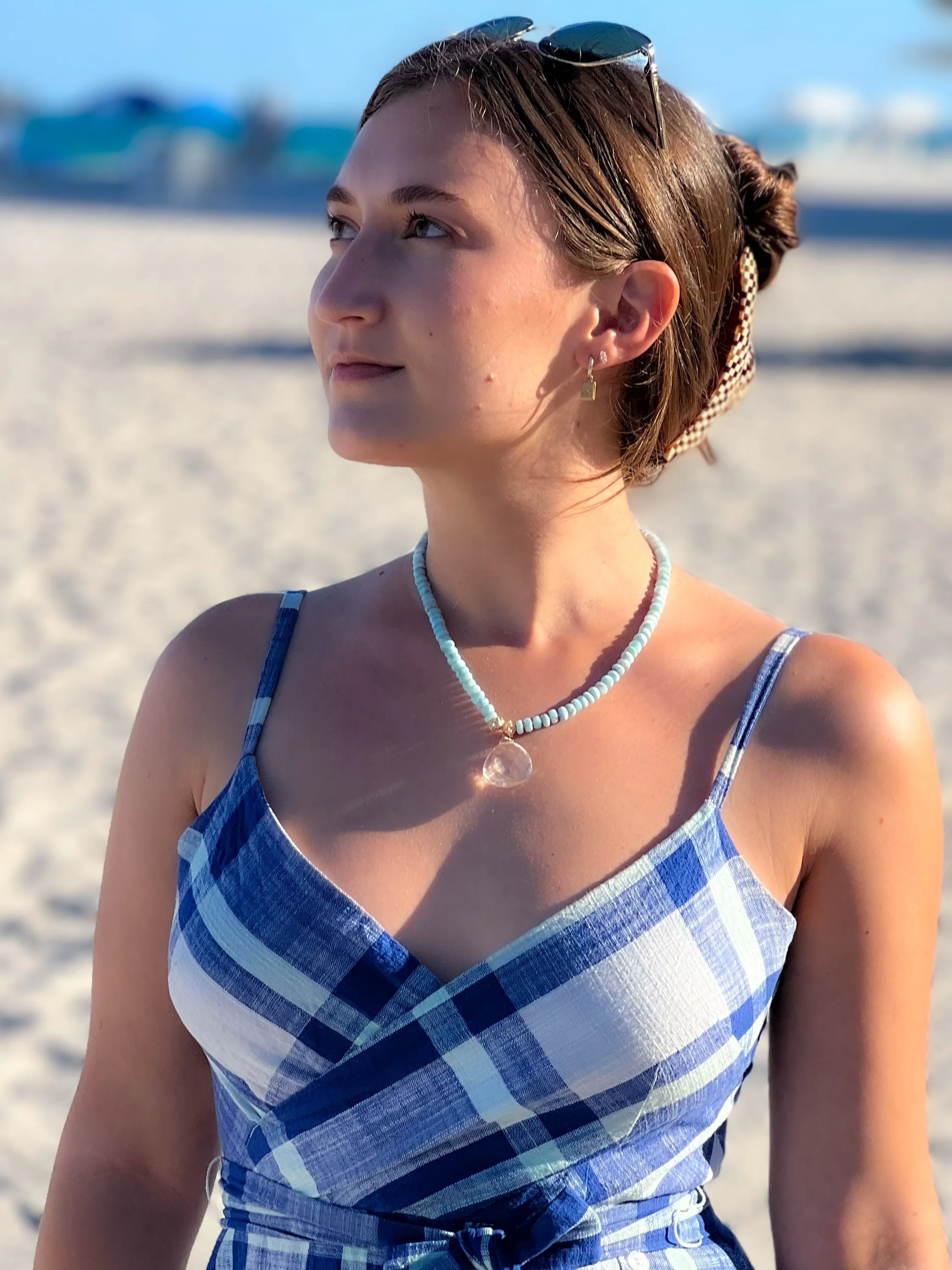 Larimar Necklace with Clear Quartz Pendant