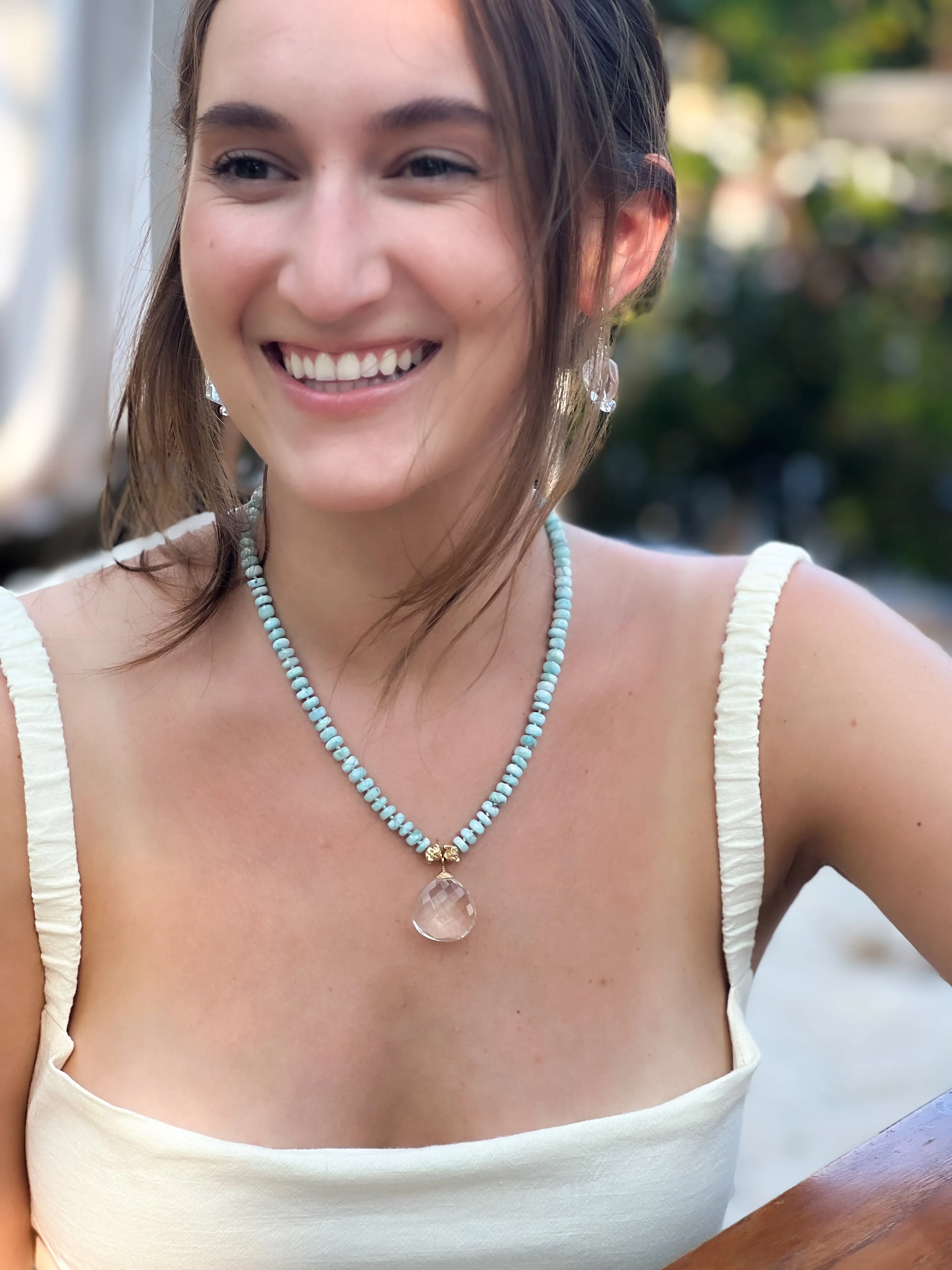 Larimar Necklace with Clear Quartz Pendant