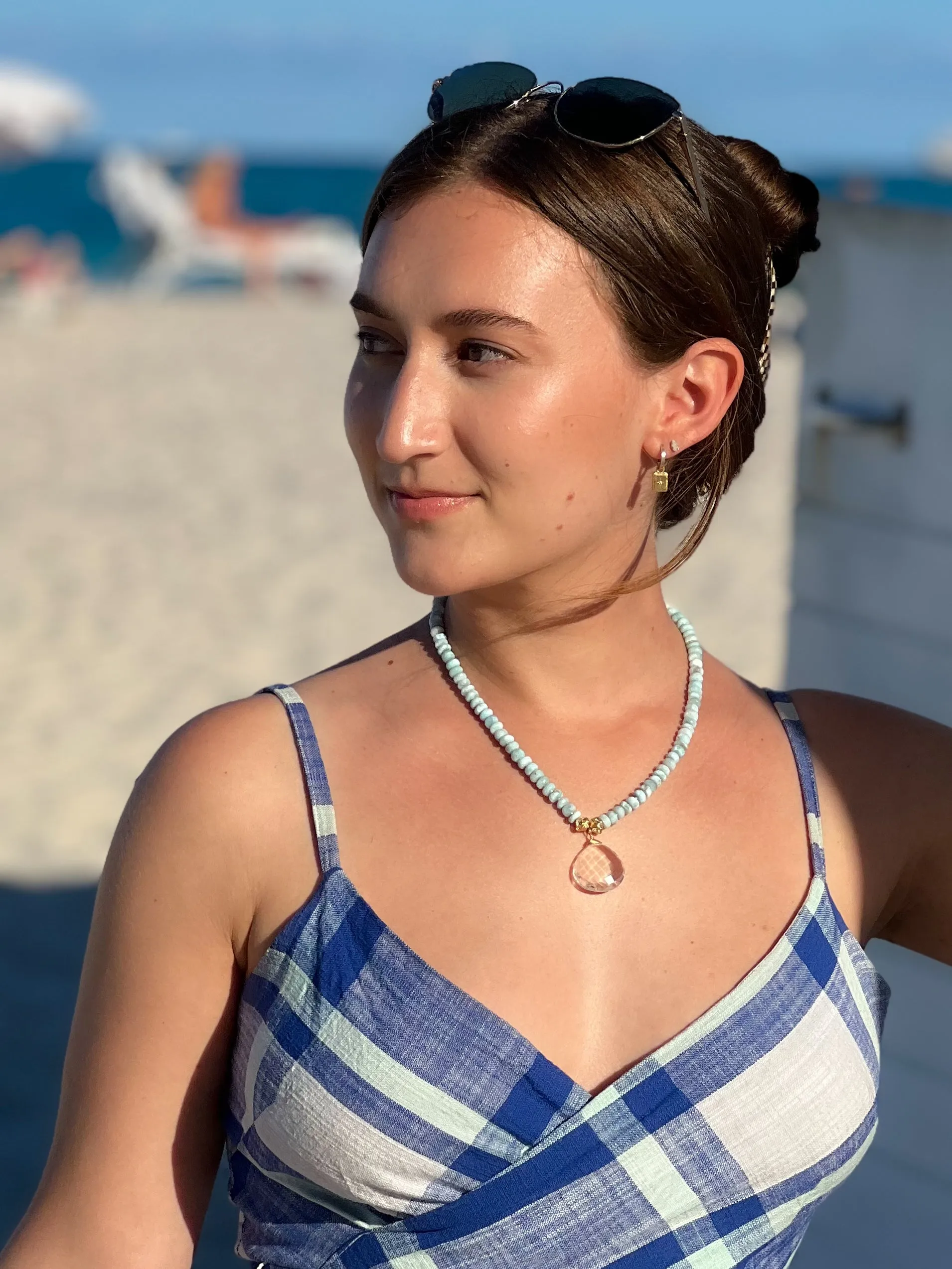 Larimar Necklace with Clear Quartz Pendant