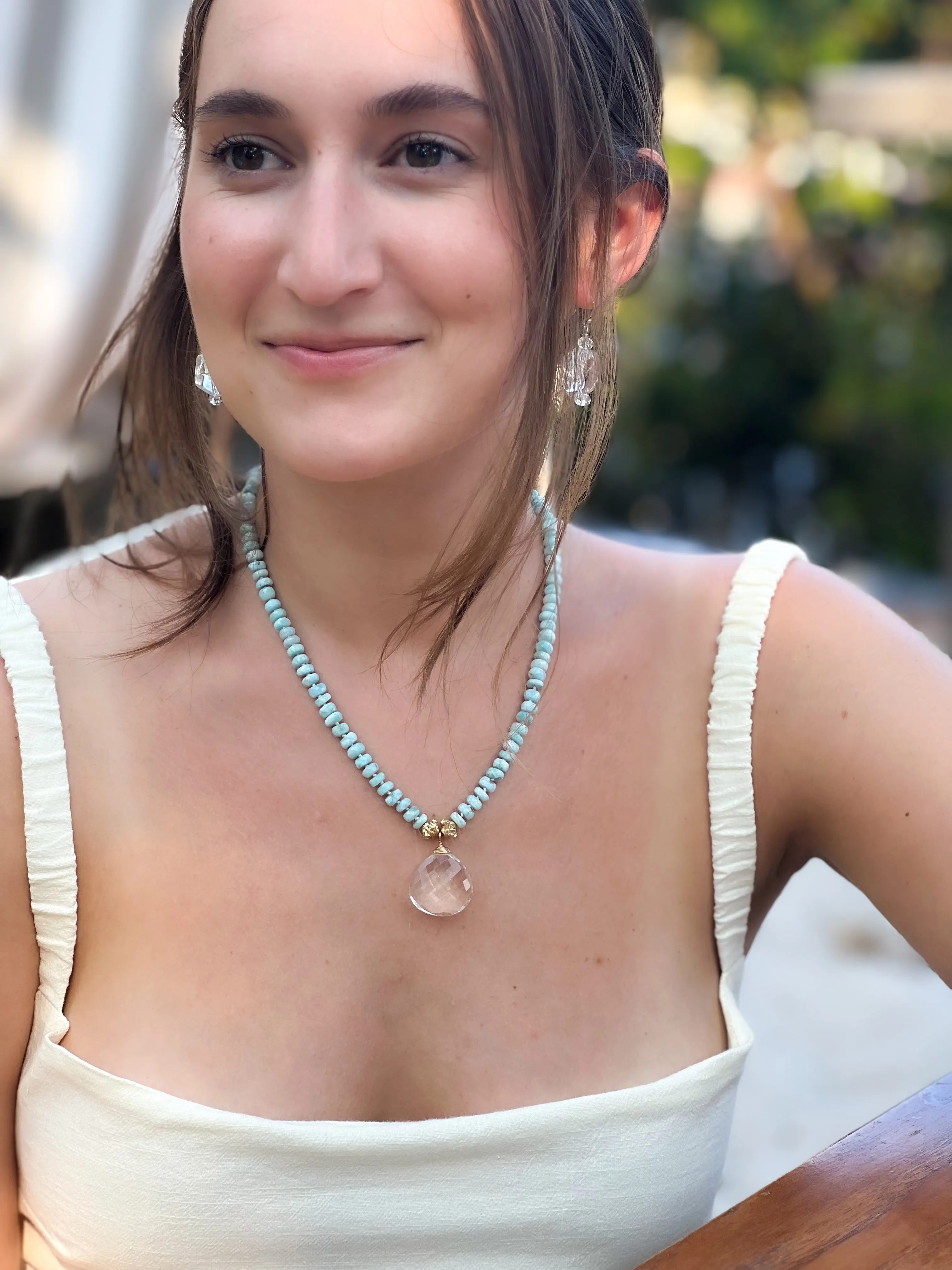Larimar Necklace with Clear Quartz Pendant