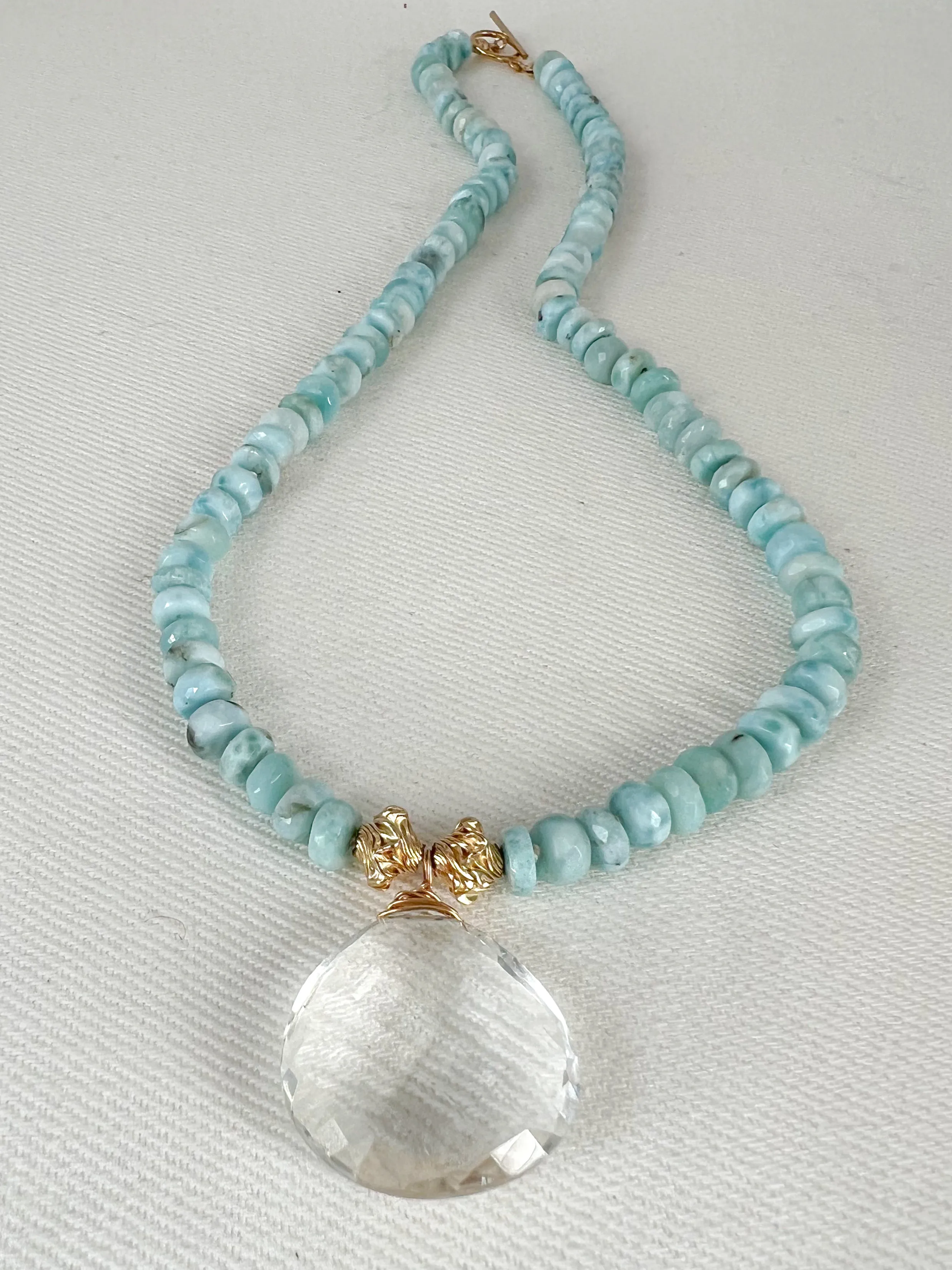 Larimar Necklace with Clear Quartz Pendant