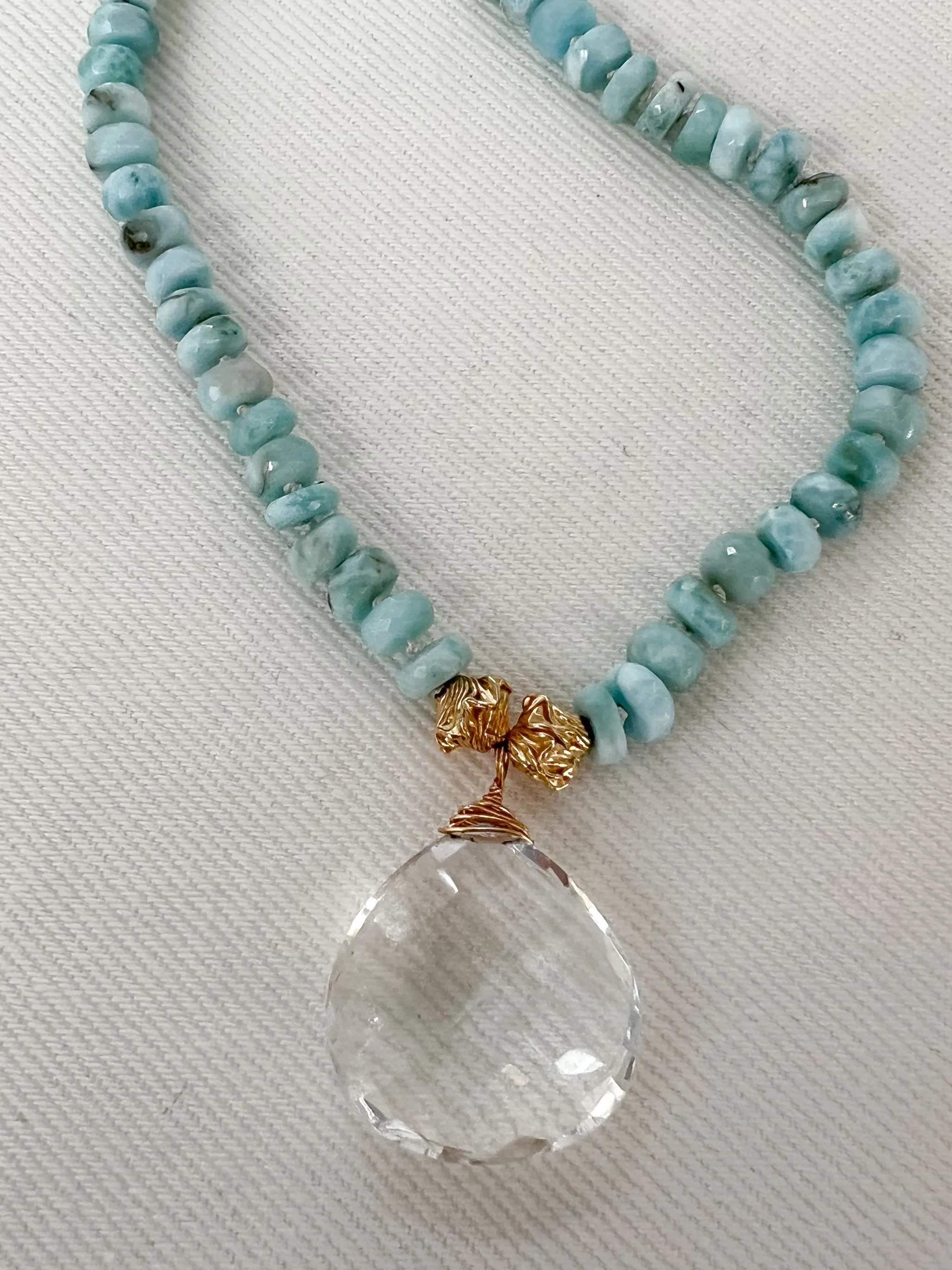Larimar Necklace with Clear Quartz Pendant