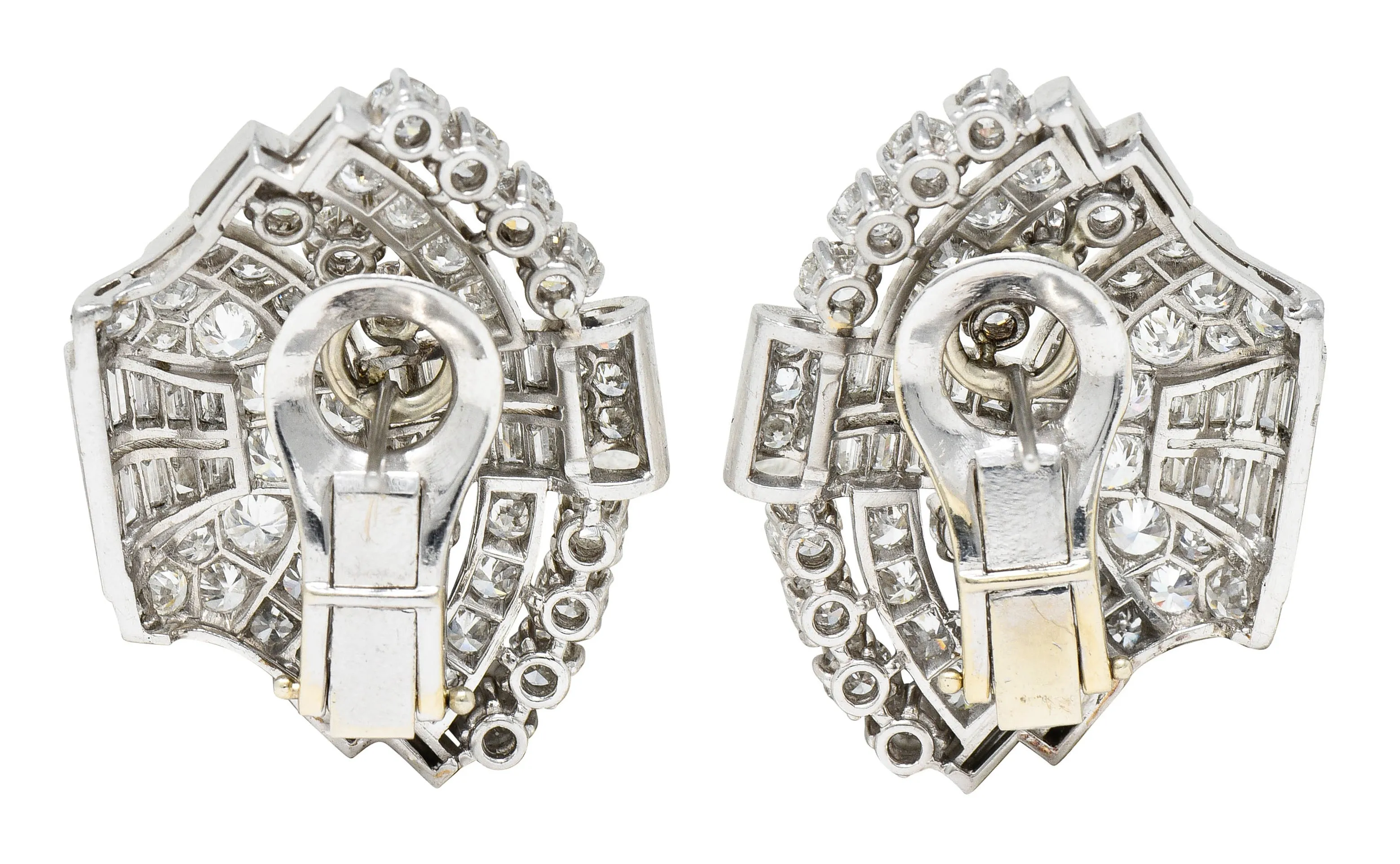 Late French Art Deco 11.00 CTW Diamond Platinum Fanned Earrings