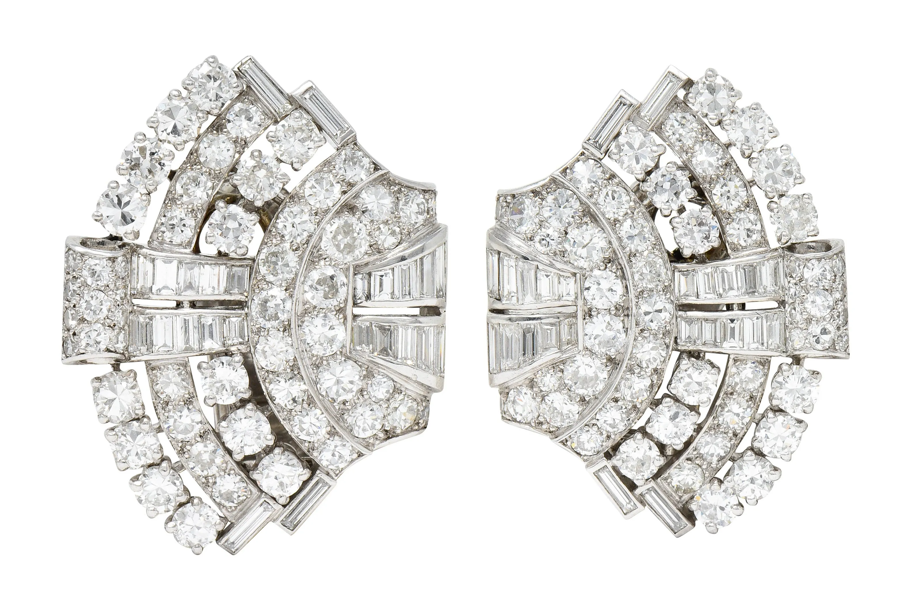 Late French Art Deco 11.00 CTW Diamond Platinum Fanned Earrings