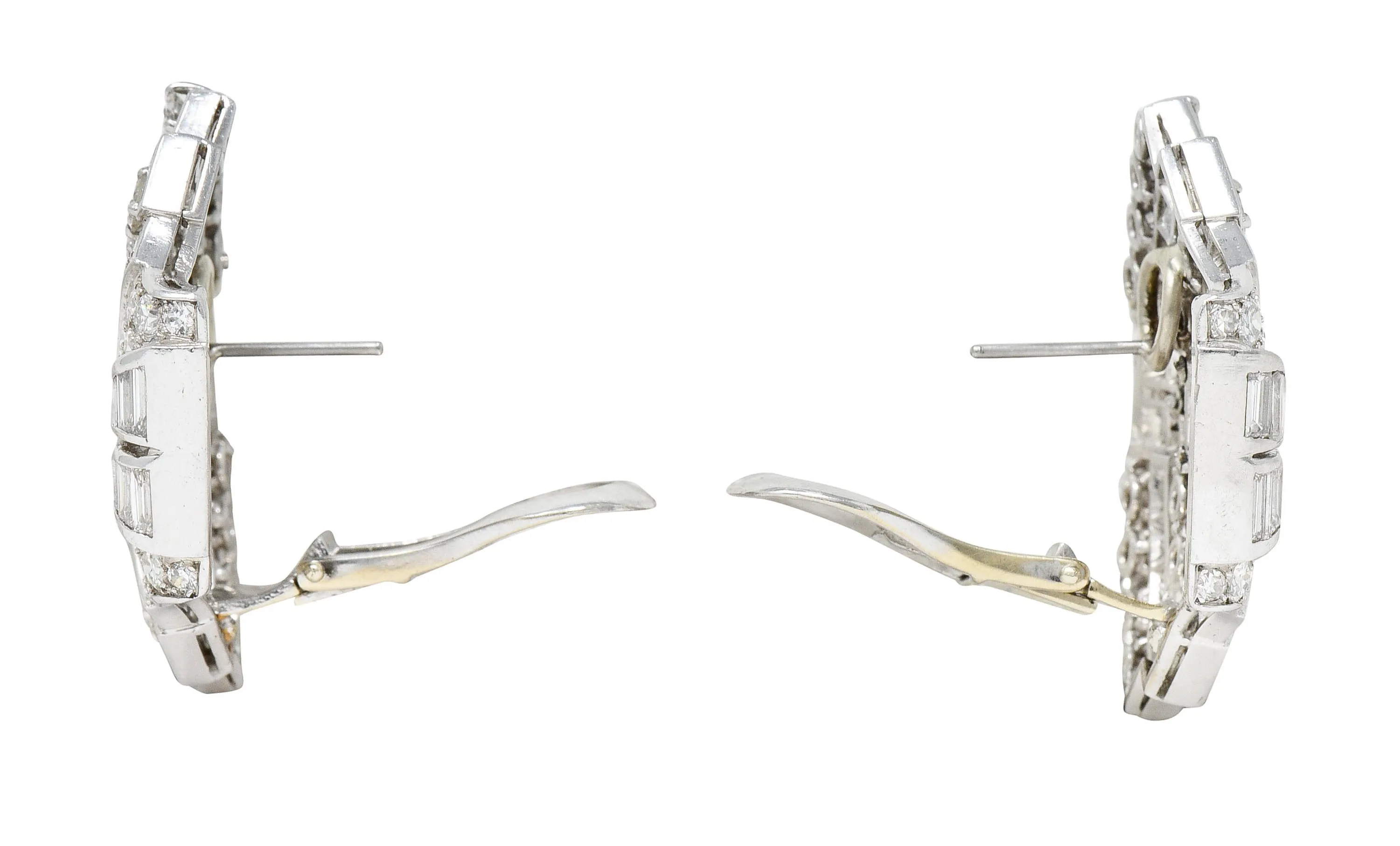 Late French Art Deco 11.00 CTW Diamond Platinum Fanned Earrings
