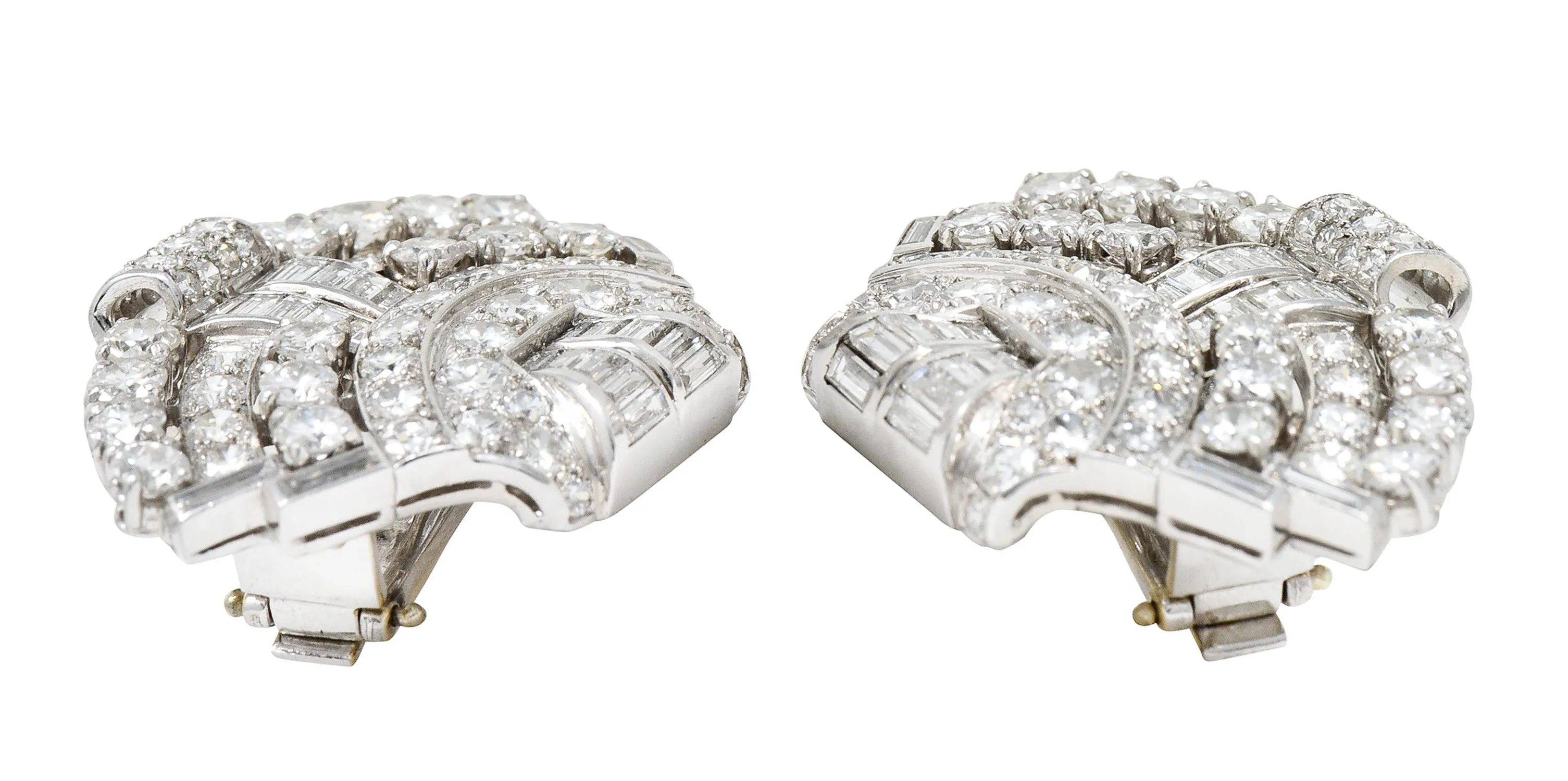 Late French Art Deco 11.00 CTW Diamond Platinum Fanned Earrings