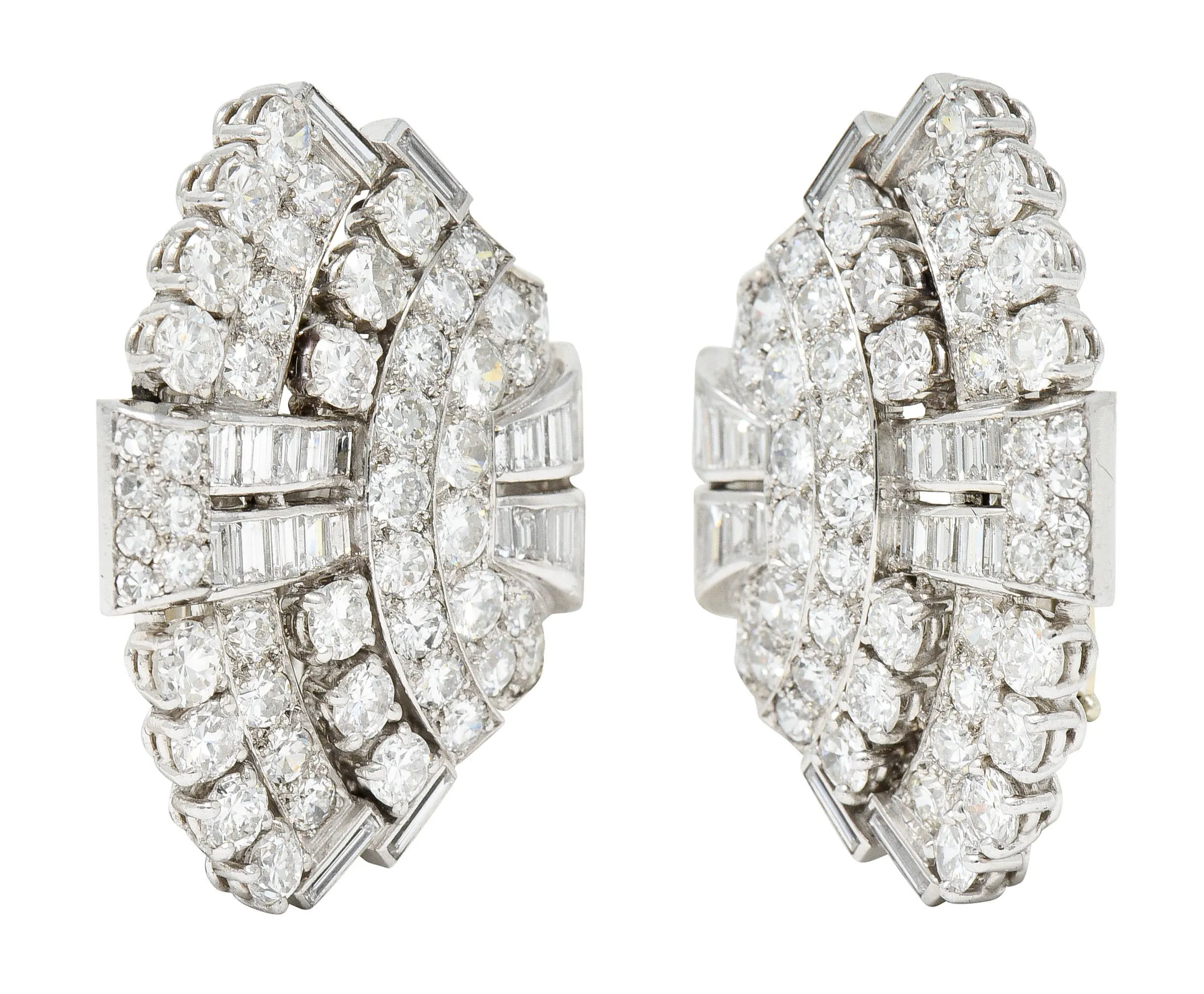 Late French Art Deco 11.00 CTW Diamond Platinum Fanned Earrings