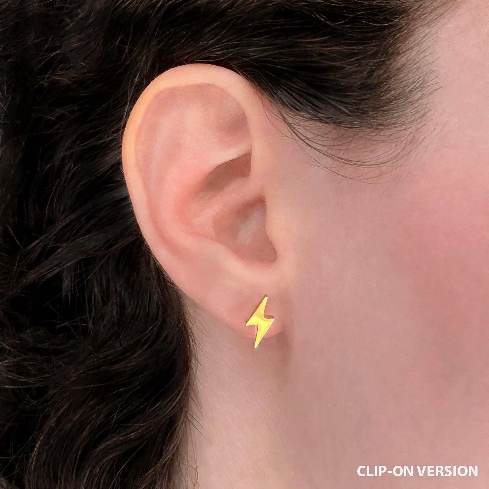 LIGHTNING BOLT STUD CLIP-ON EARRINGS IN GOLD