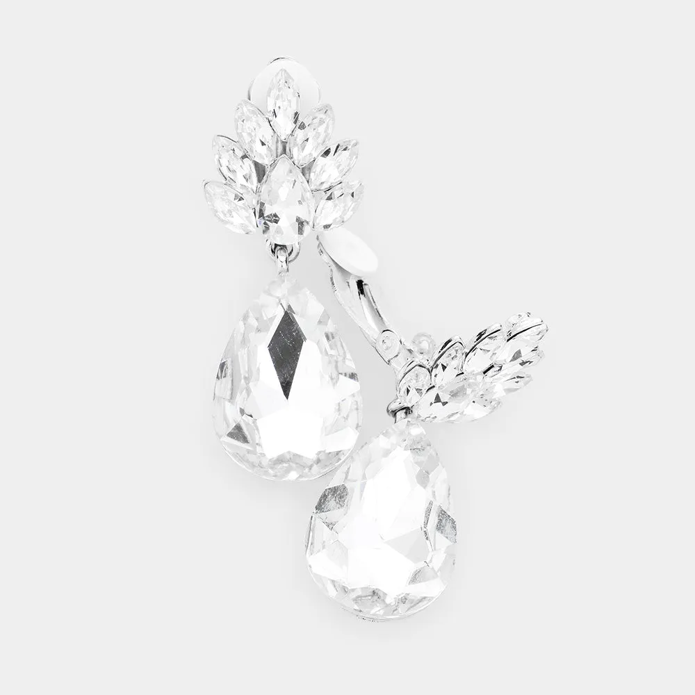 Little Girls Clear Teardrop Clip On Drop Earrings on Silver | 462663
