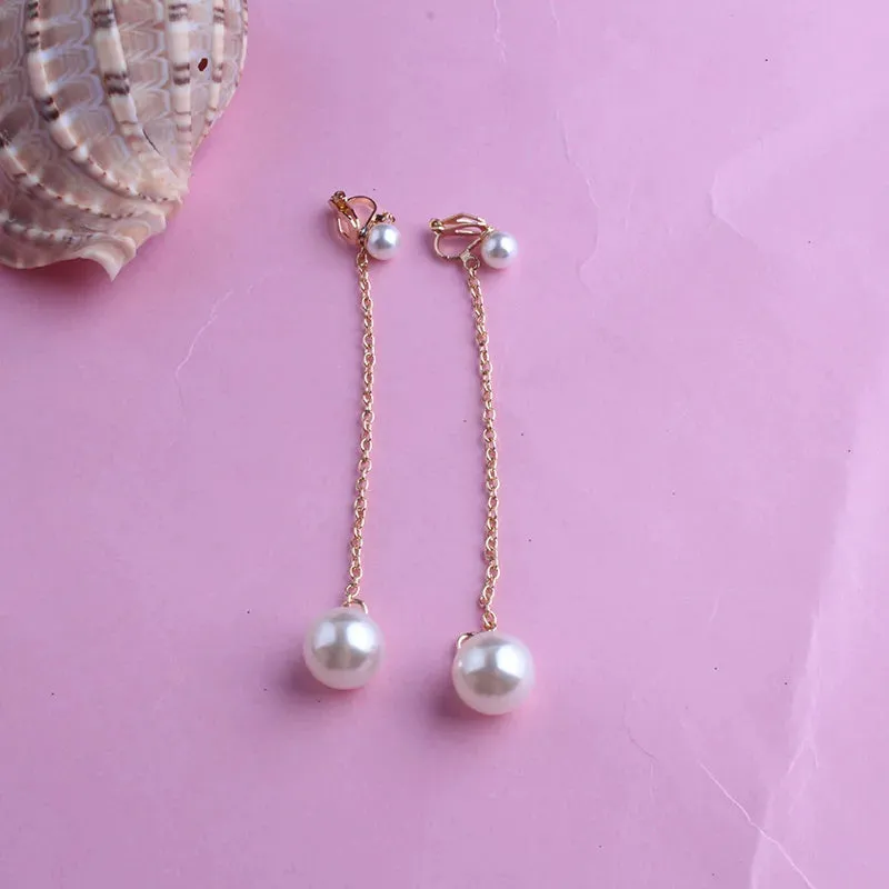 Long Pearl  Clip on Earrings