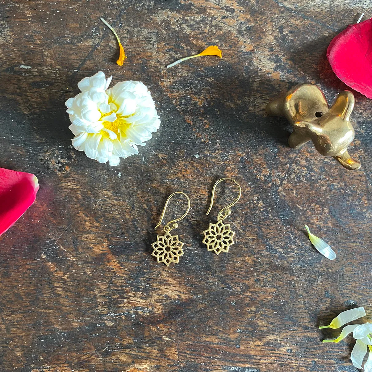 Lotus Flower Small Gold Earrings