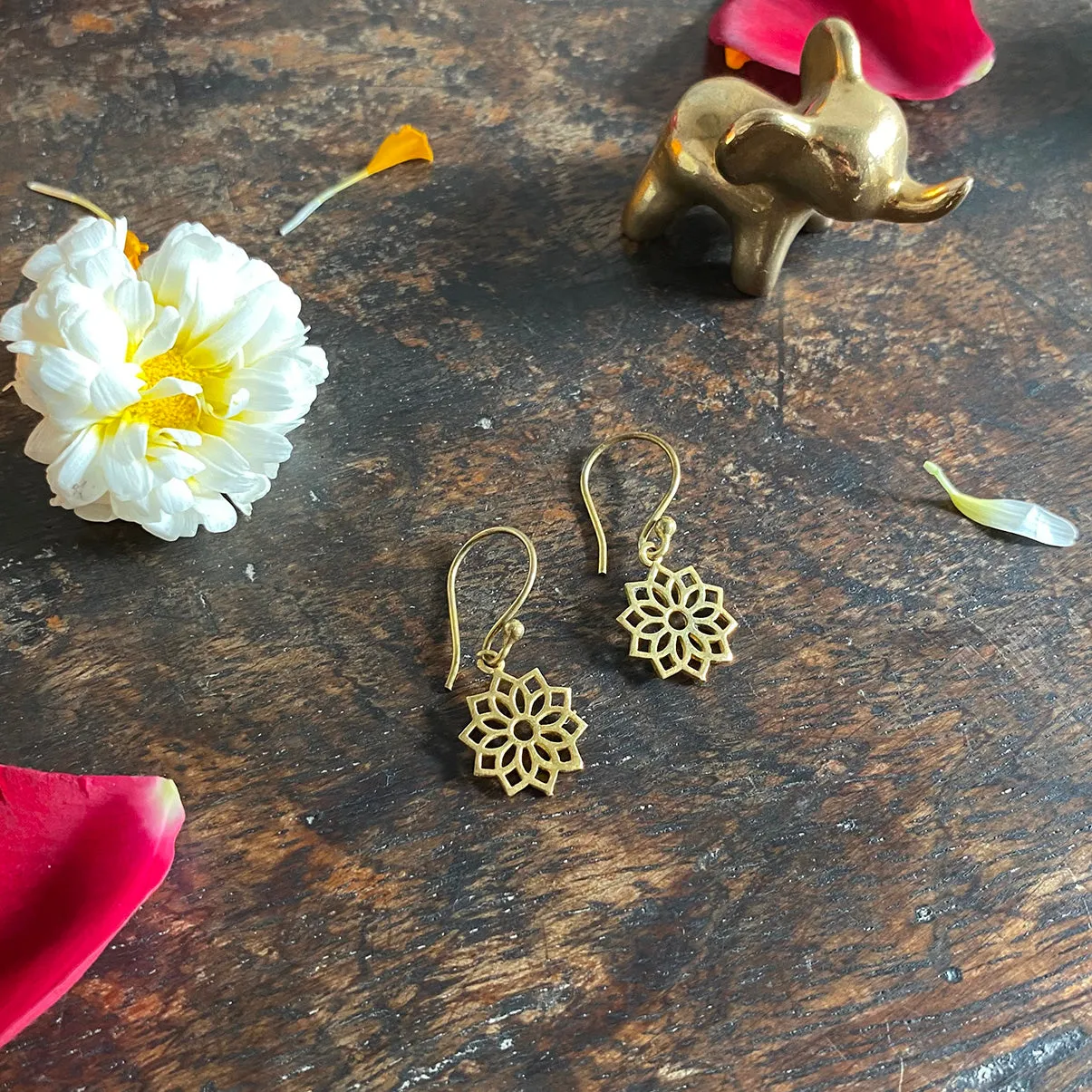 Lotus Flower Small Gold Earrings