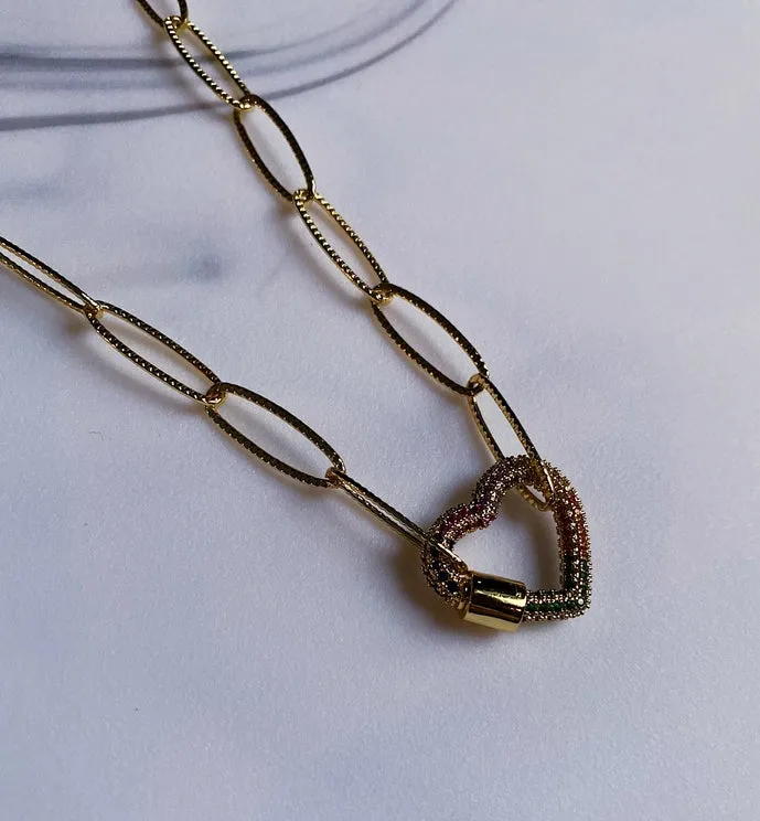 LOVE LOCK RAINBOW HEART CLASP NECKLACE