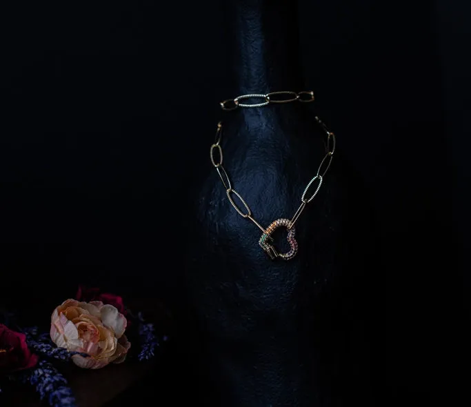 LOVE LOCK RAINBOW HEART CLASP NECKLACE